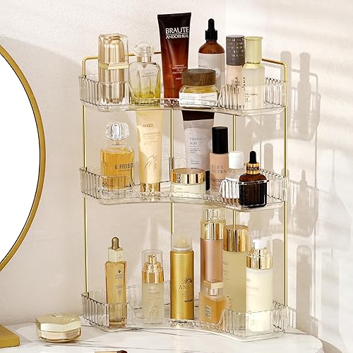Organizador de esquina para mostrador de baño, estante de encimera de baño, organizador de maquillaje para bandeja de perfume para almacenamiento de