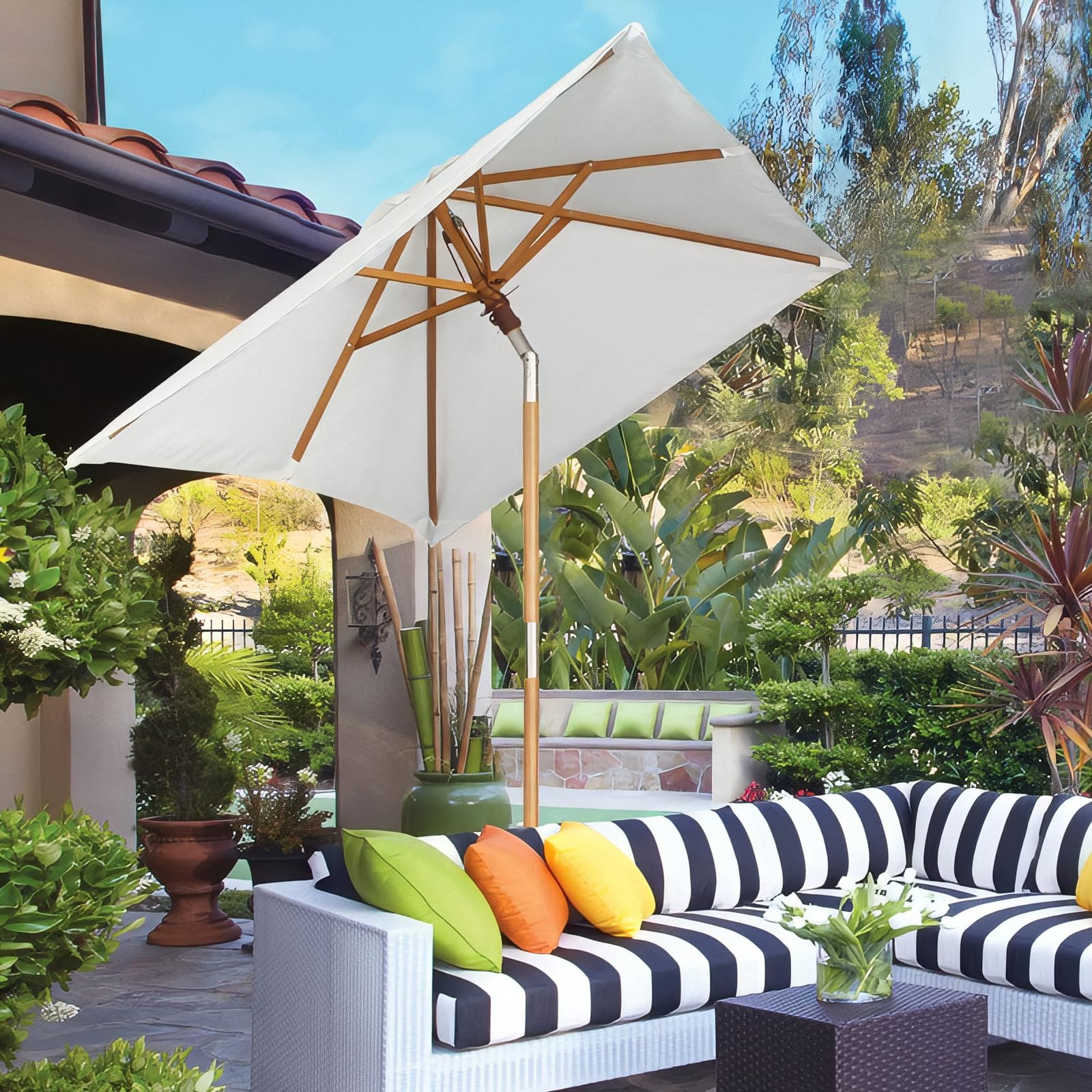 Sekey® sombrilla parasol de madera para terraza jardín playa piscina patio 200 × 150 cm Crudo/Crema rectángulo protector solar UV50+