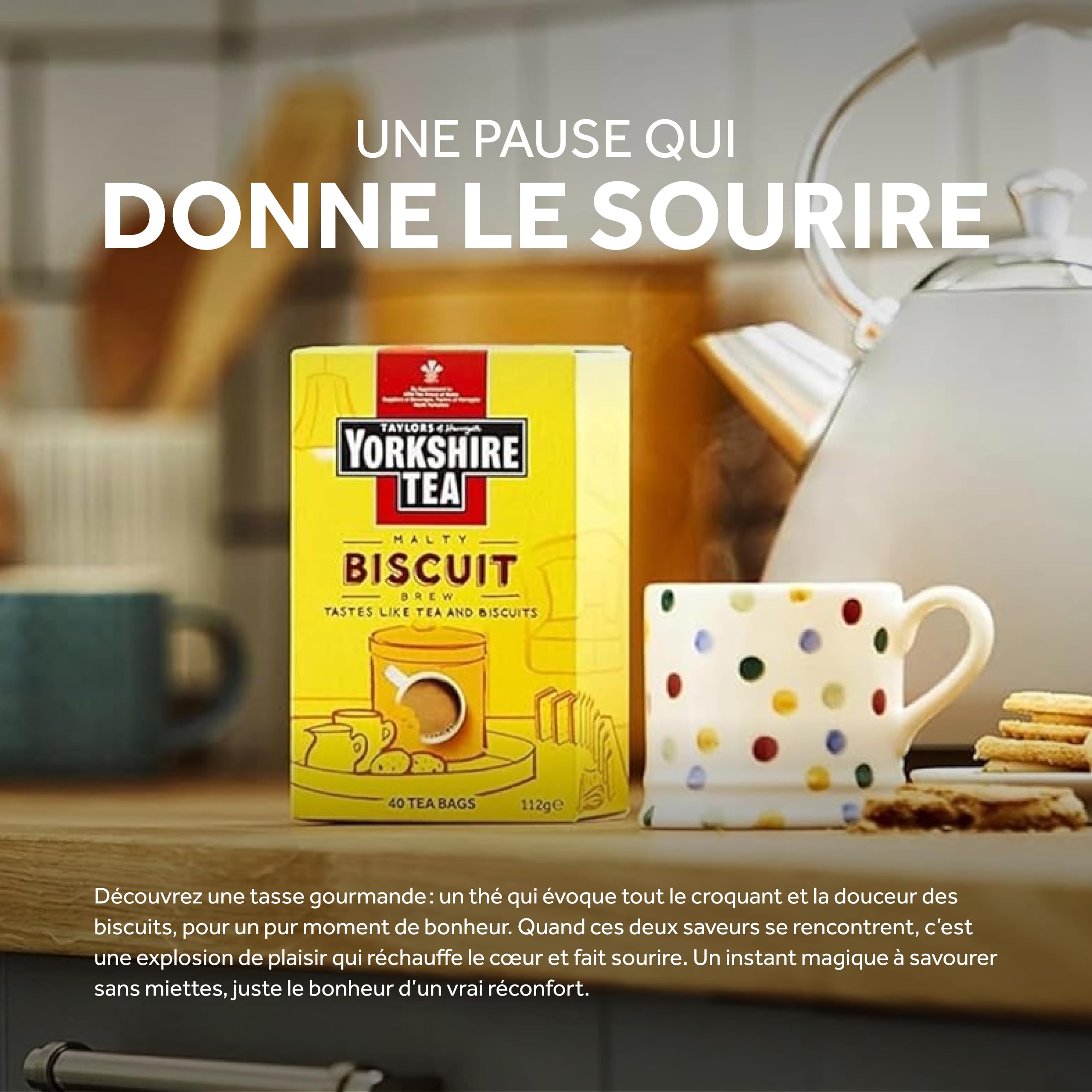 Yorkshire Tea - Malty Biscuit Brew - Thé Noir Aromatisé - Mélange au Goût de Biscuit Malté, Certifié Rainforest Alliance - 4 x 40 Sachets de Thé