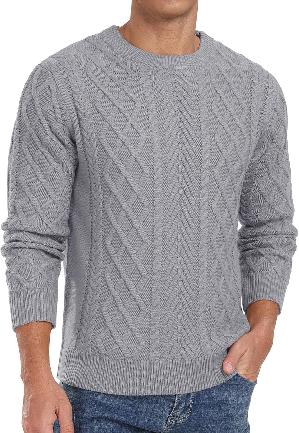 Askdeer Men's Pullover Sweater Fisherman Long Sleeve Chunky Knit Sweater Classic Casual Crewneck Sweaters