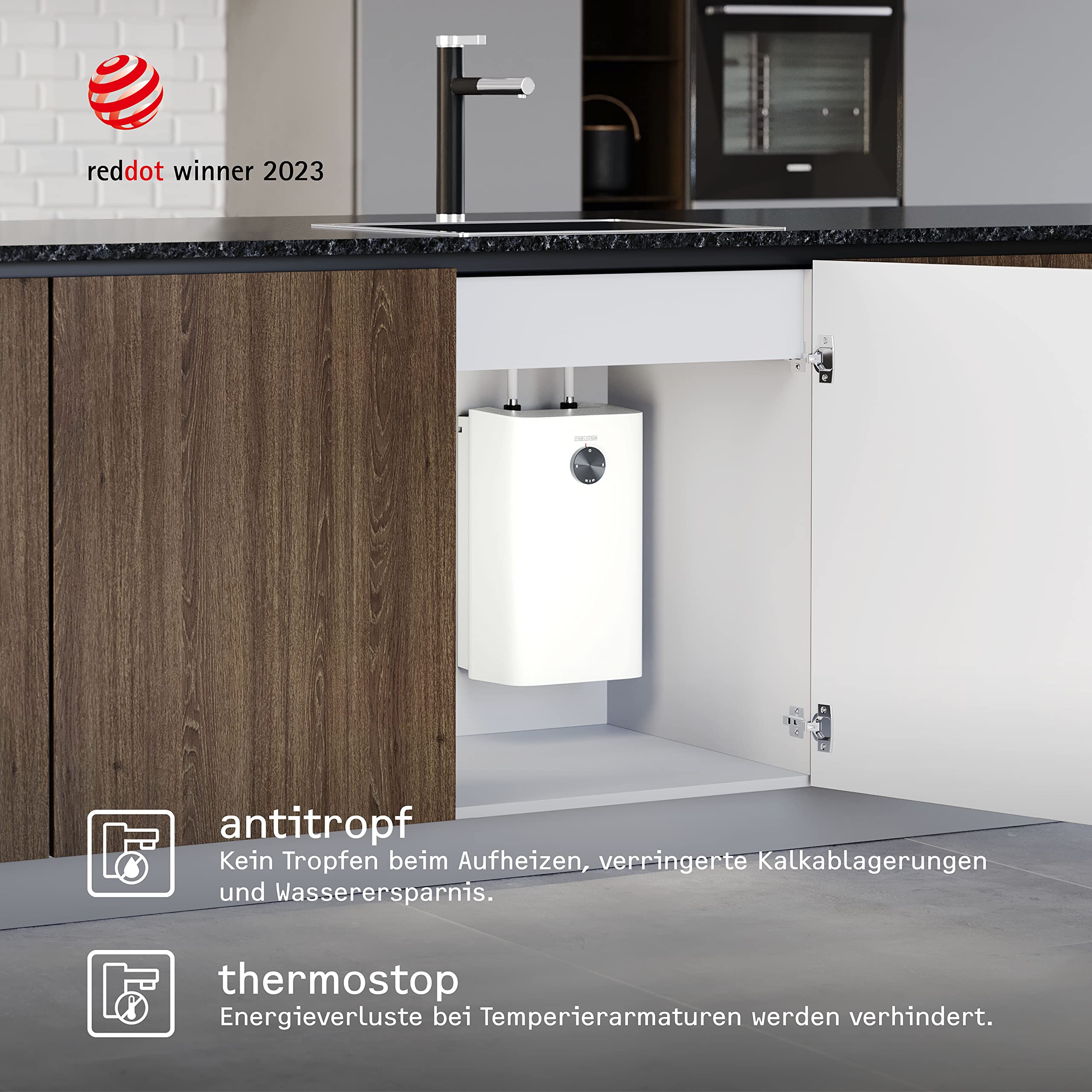 Najnowsza generacja: Stiebel Eltron SNU 5 Plus, bardzo kompaktowy, funkcja zapobiegająca kapaniu, termostop, bojler pod stołem 5 litrów niskiego ciśnienia z wtyczką, 2 kW, 204972