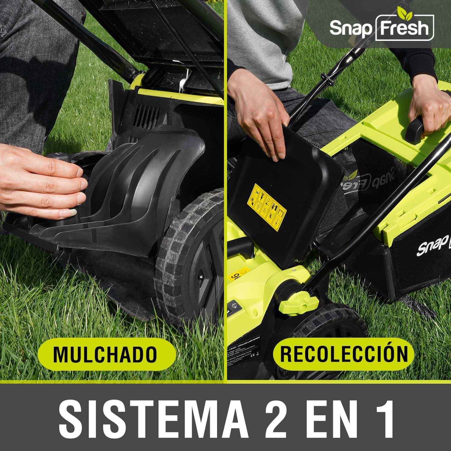 SnapFresh Cortacésped a batería inalámbrico (40V, 38cm Ancho de Corte, Brushless, 45L Bolsa recolectora, 25-75 mm Altura de Corte, con 2 x 20V x 4,0 Ah batería y Cargador)