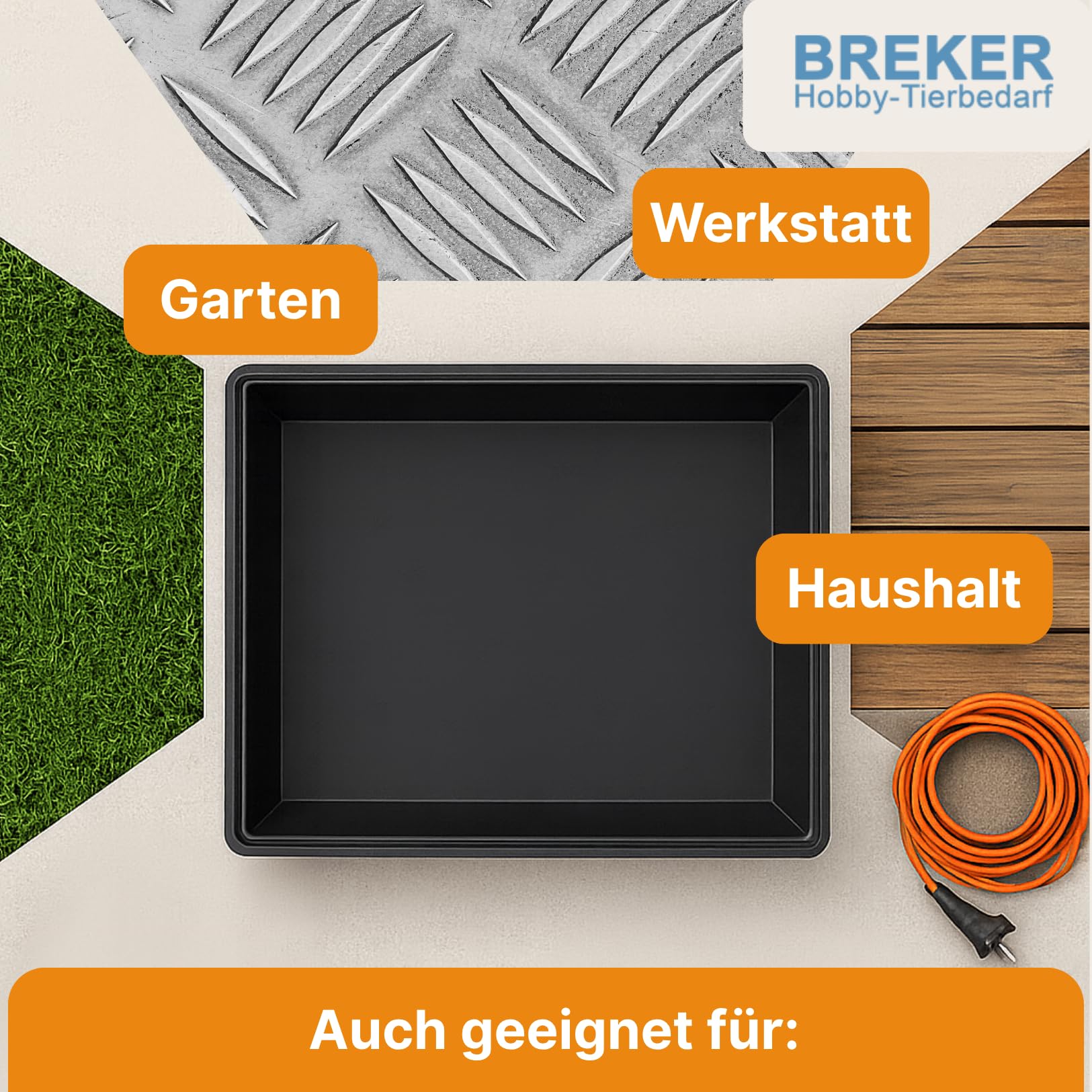 Breker Kunststoffwanne 60x60cm [geeignet als Kotwanne] 36 Liter Fassungsvolumen | Allzweckwanne | Plastikwanne | Schwarz