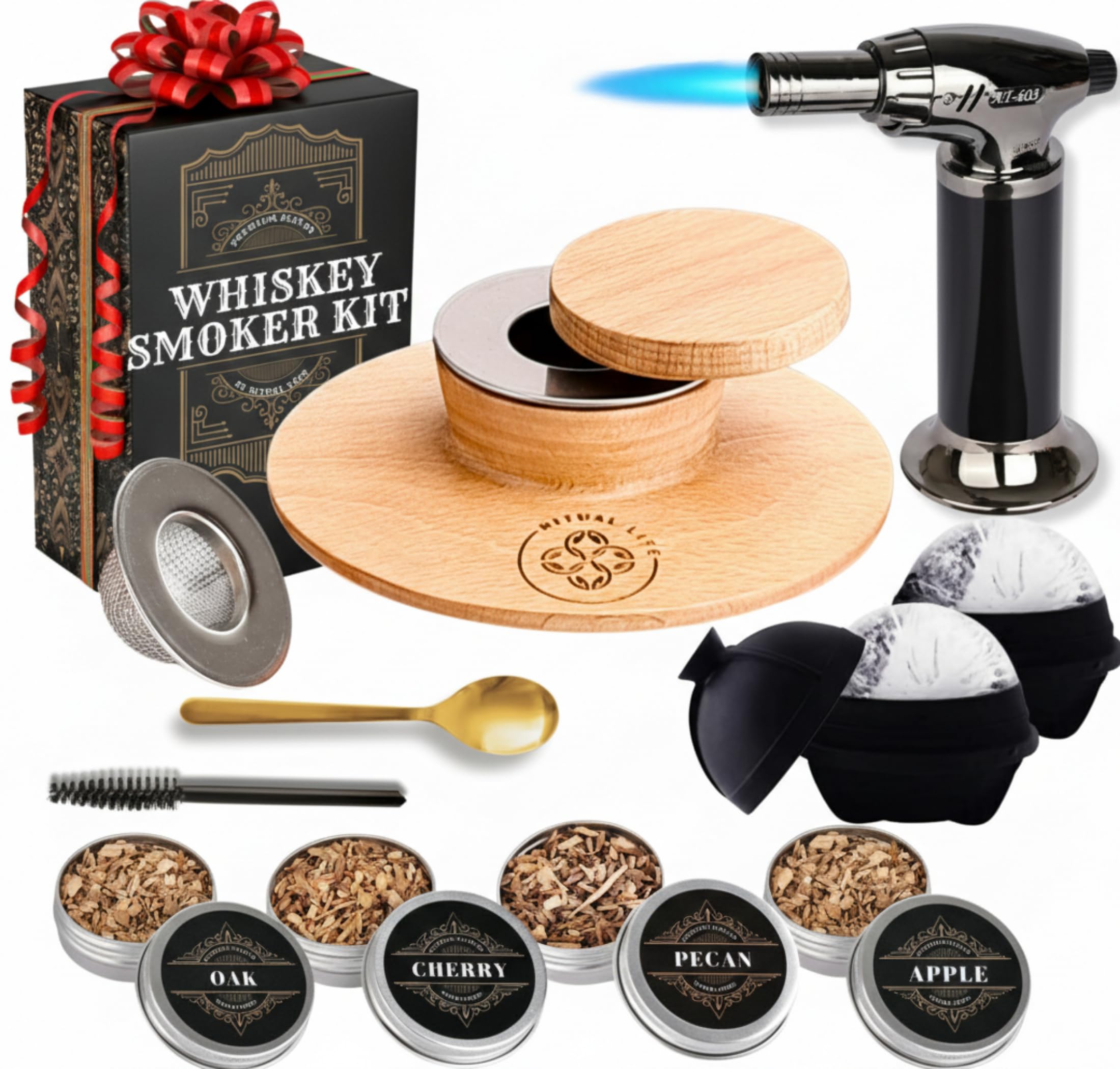 Whiskey Smoker Kit with Torch - Old Fashion Smoker Kit - Cocktail Smoker - Bourbon Smoker for Drinks - Drink Smoker Infuser Kit Cocktails - Cocktail Smoking Kit