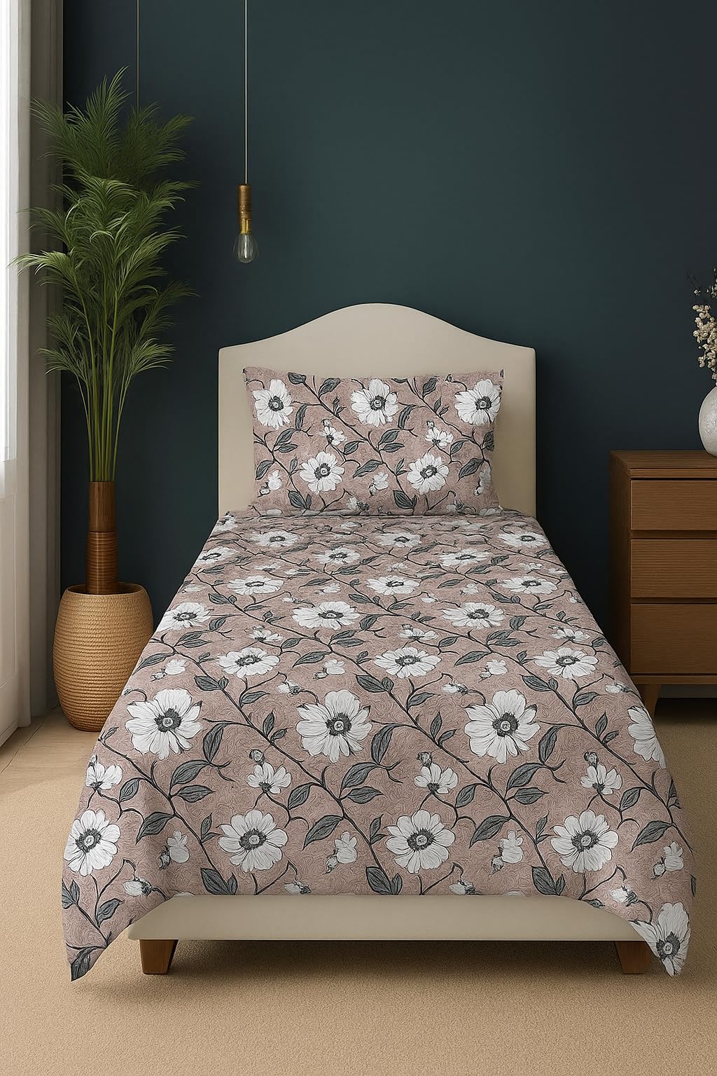 Premium Single Bed Bedsheet with Pillow Cover – Soft & Breathable Printed Bedsheet for All Seasons (Elegant Beige Vine)-image-44