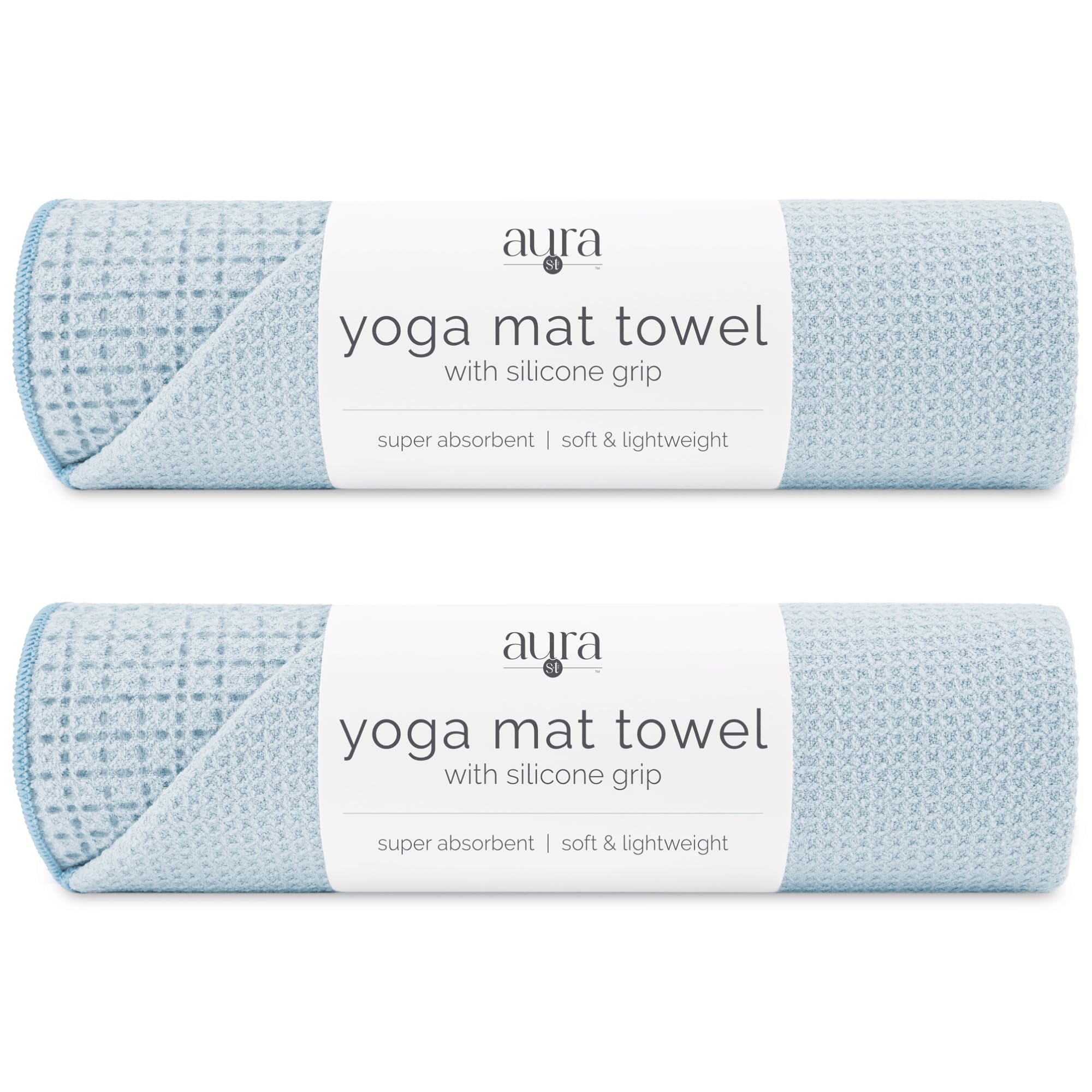 S&amp;T INC. Aura Microfiber Yoga Mat Towel with Grip, 2 Pack, 24" x 72", Blue