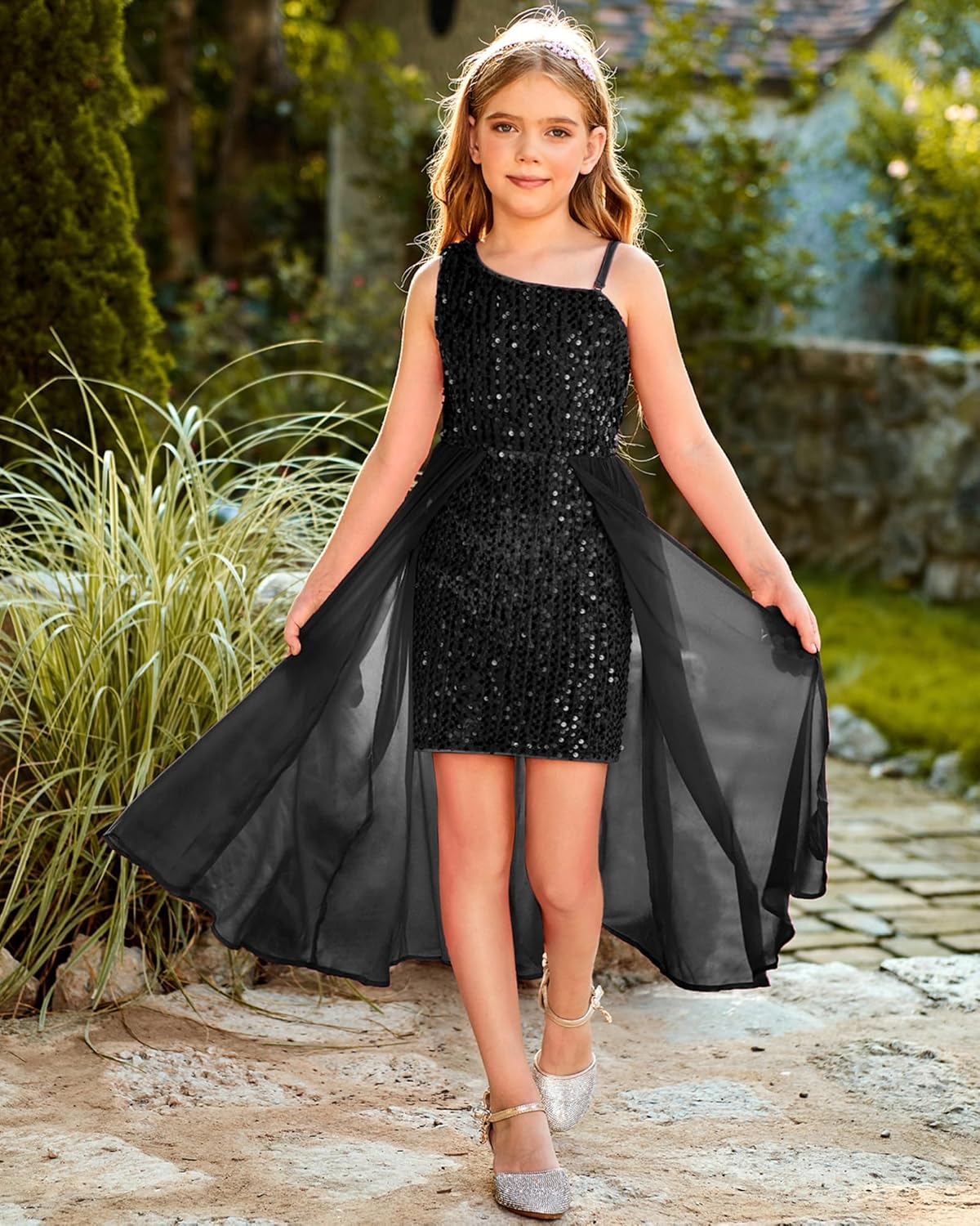 GRACE KARIN Girls Sequin Dress One Sleeve Formal Pageant Prom Party Special Occasion Dresses Size 5-14 - Image 7