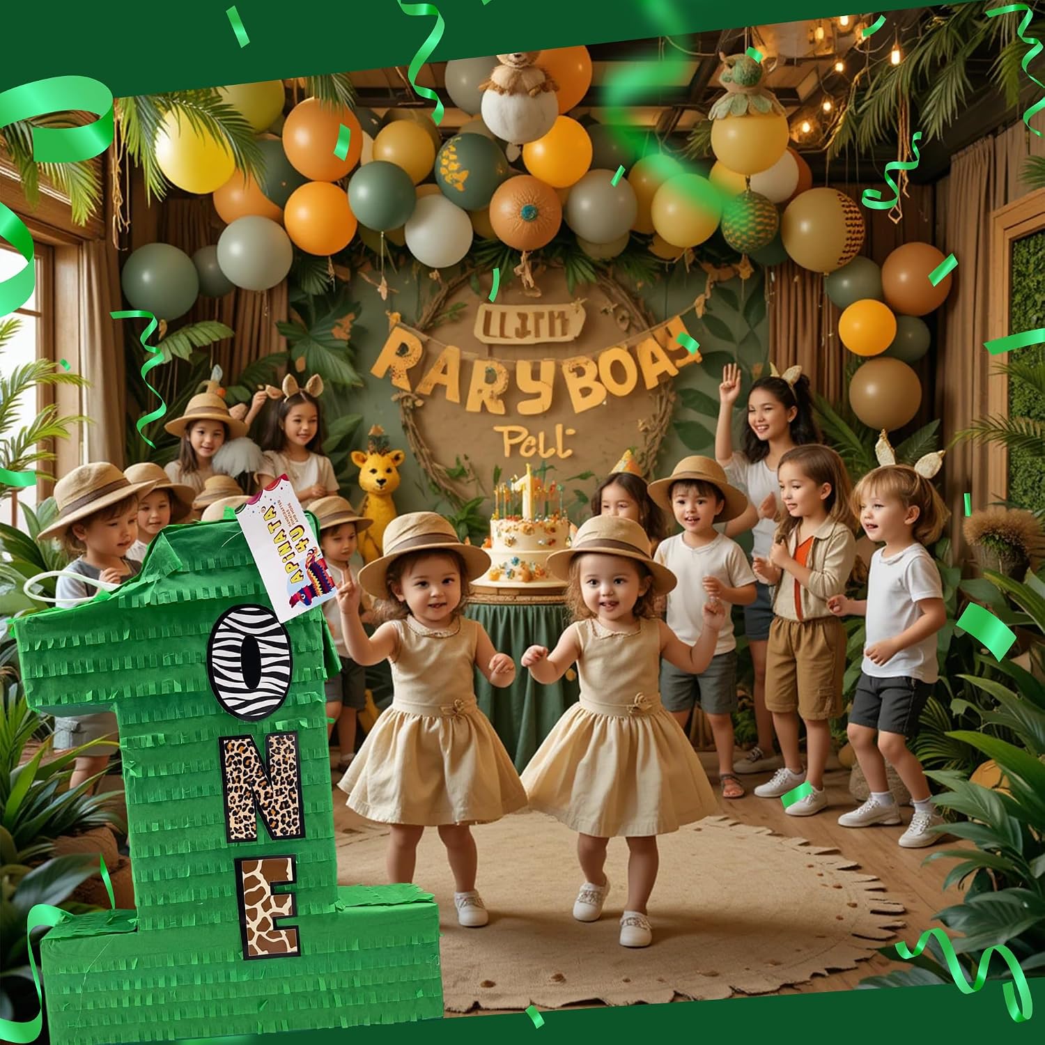 APINATA4U Large Green Number One Pinata, Jungle Theme for Kids Party, Animal Print Birthday, Boys and Girls 1st Birthday, Safari Theme Decor, Party Favor for Kids, 20 X16 X 4 Inches