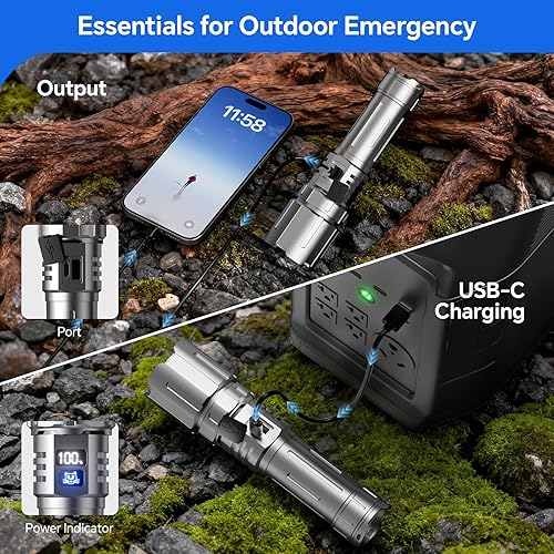 Miniatura 6 de Yemao Linternas de alto lúmenes recargables con 8 modos, linternas tácticas con lámpara de campamento cálida, linterna LED brillante con zoom con