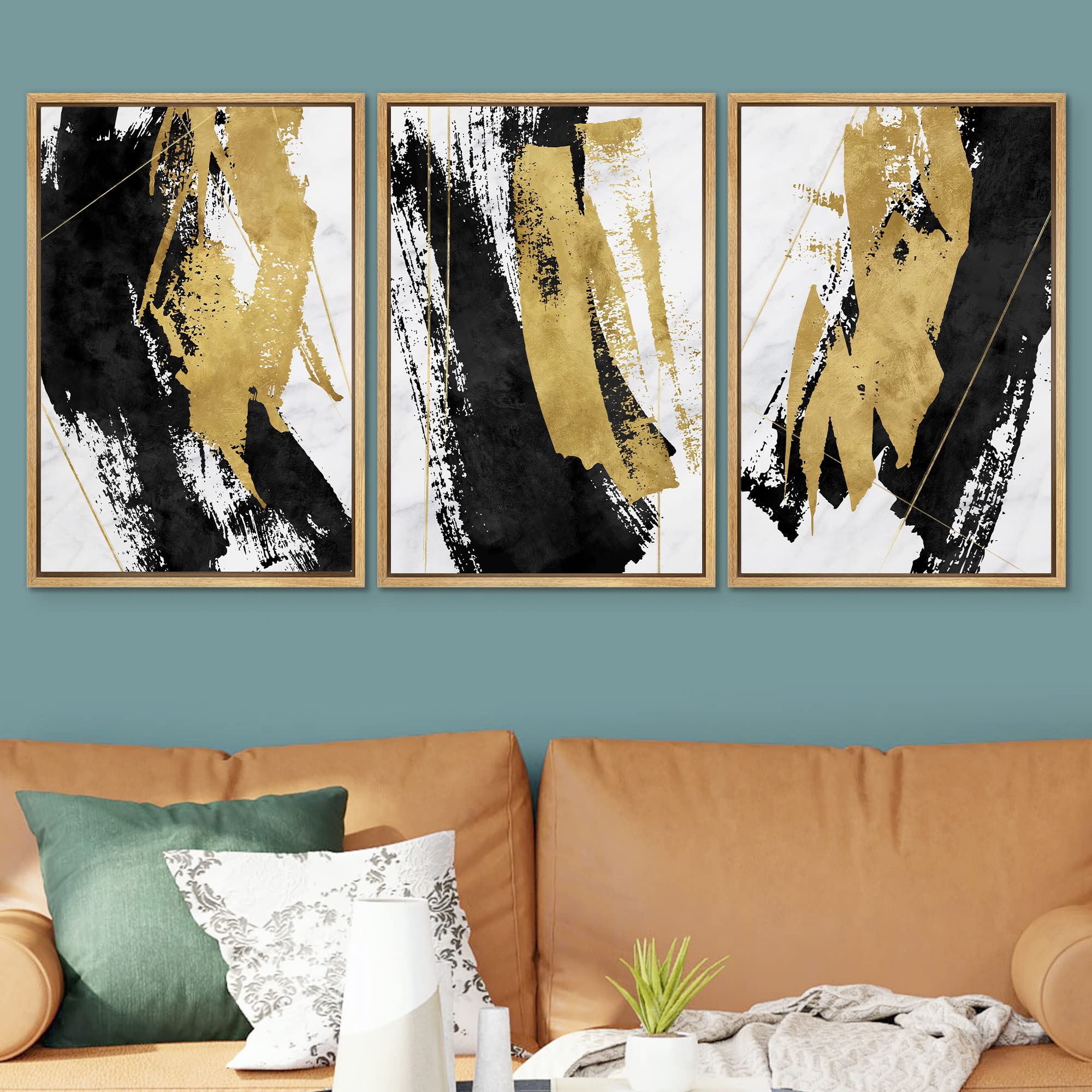 Amazon.com: SIGNWIN Framed Canvas Print Wall Art Set Gold Black