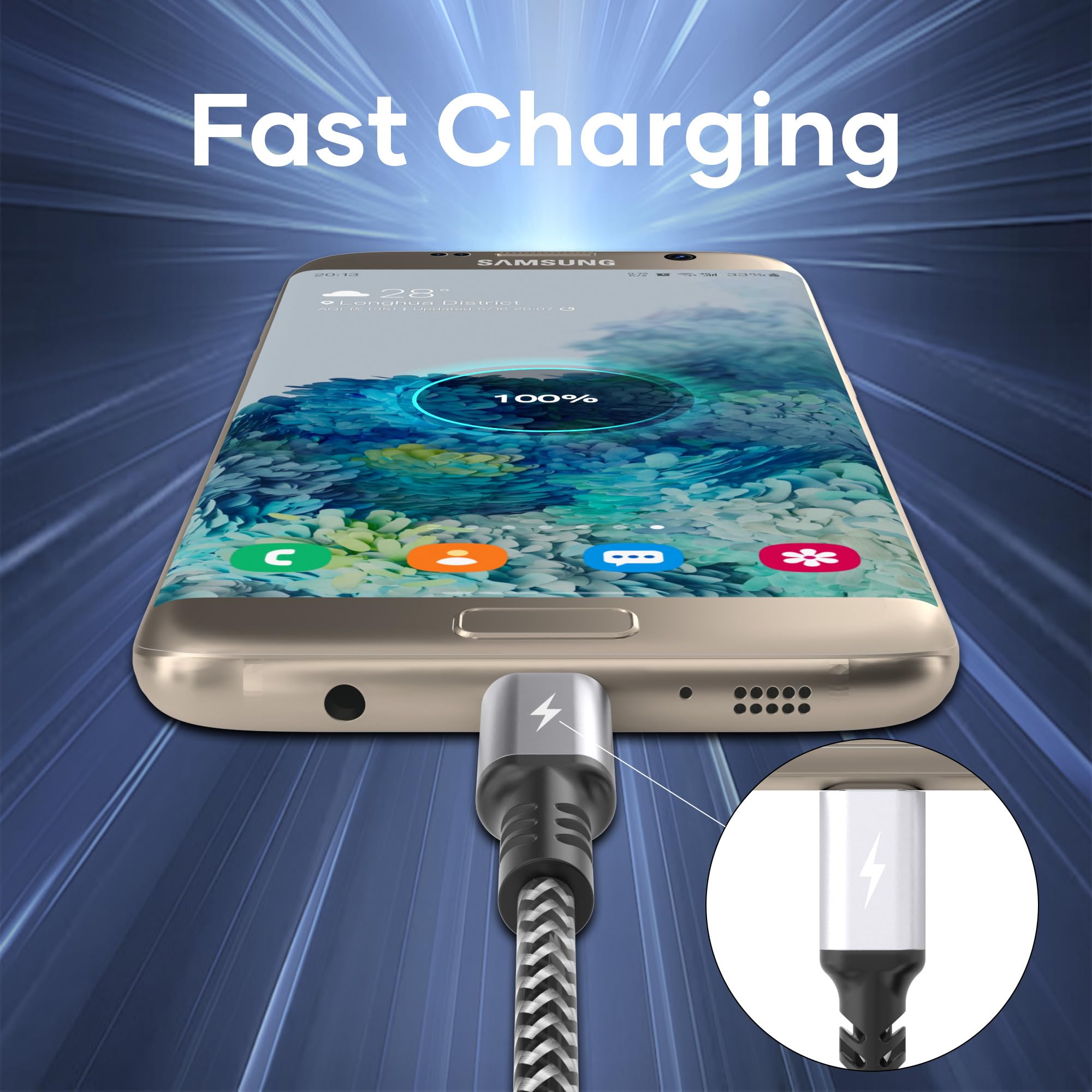 Cavo micro USB,cavo di ricarica micro USB in nylon da 1m,cavo di ricarica ad alta velocità per telefono Android,Samsung Galaxy S7/S6/S4/J7/J5/Note 5,Nokia,Kindle,tablet,LG,HTC,cuffie,power bank - 4