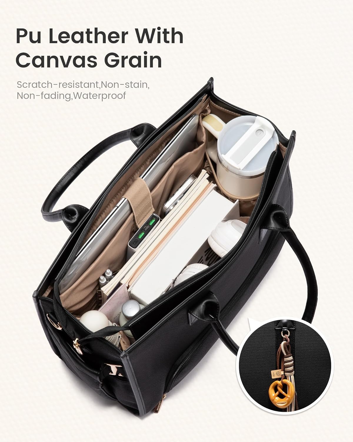 LOVEVOOK Work Tote Bag with Lunch Compartment with Giant Tumbler Holder,15.6 Inch Waterproof 3 in 1 Lunch Bag Women Men Laptop Bag Purse Tote with Padded Sleeve for Teacher,Nurse,College,Travel,Office - Image 3