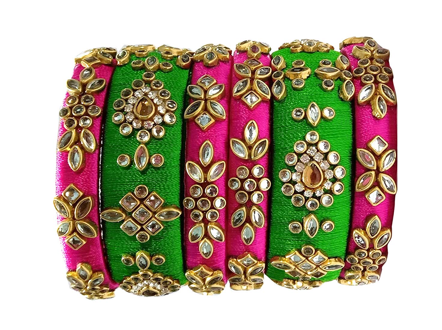 Blue jays hub Girls/Womens Kundan Stone Silk Thread and Kundan Bangles Set of 6 (Multicolour) (B0823Z1TMG) Amazon Price History, Amazon Price Tracker