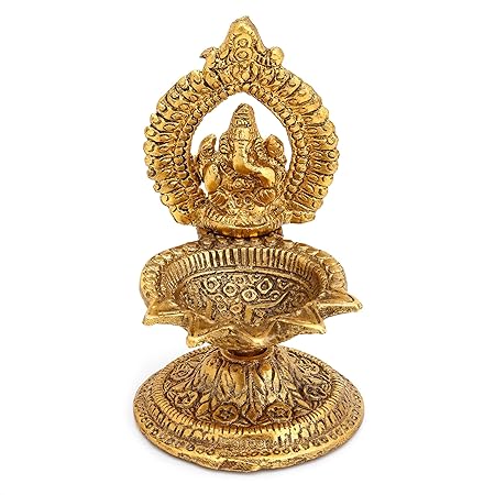Collectible India Metal Ganesha Design Decorative Diya (Golden, 4.5 X 2 X 2 Inch)