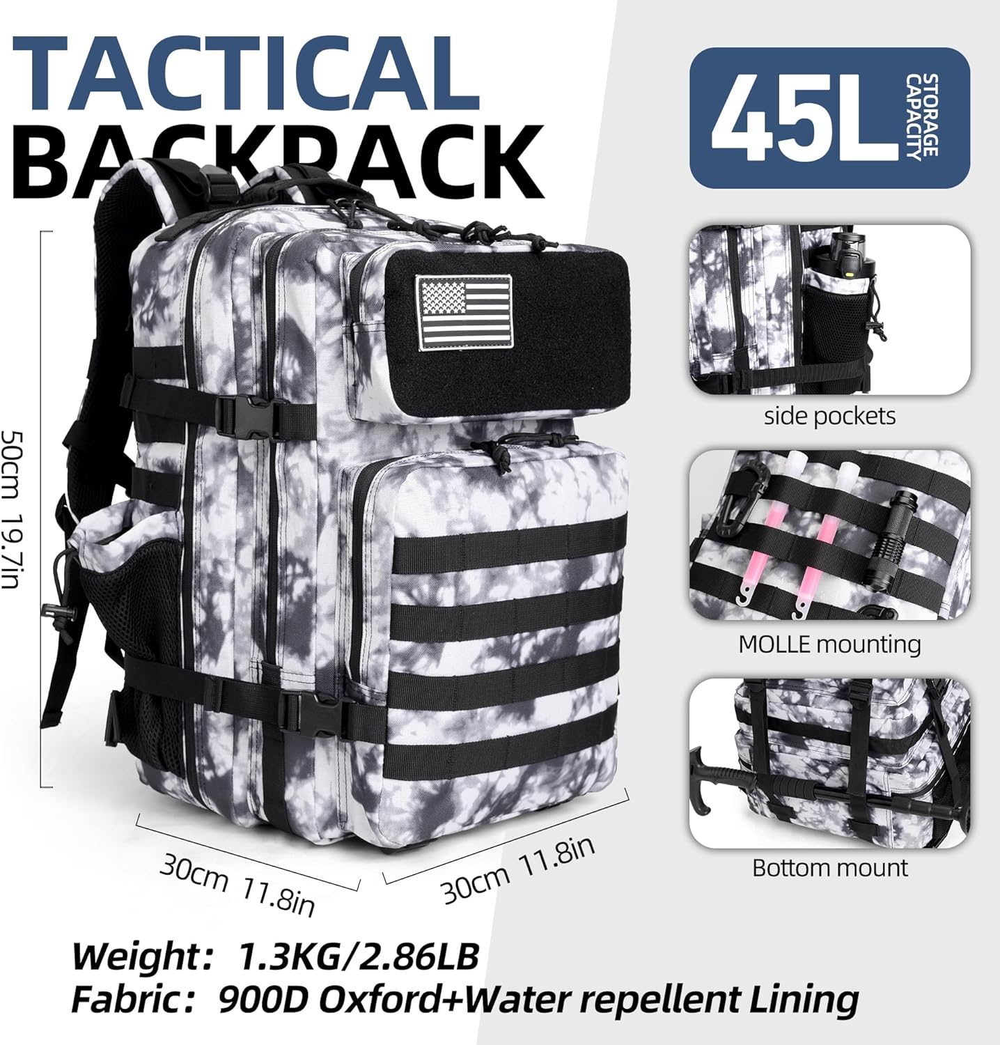 gracedon Tactical Backpack - Military Molle Bag 3 Days Pack for men and Women Large Assault Rucksack 45L (Black) - Image 3