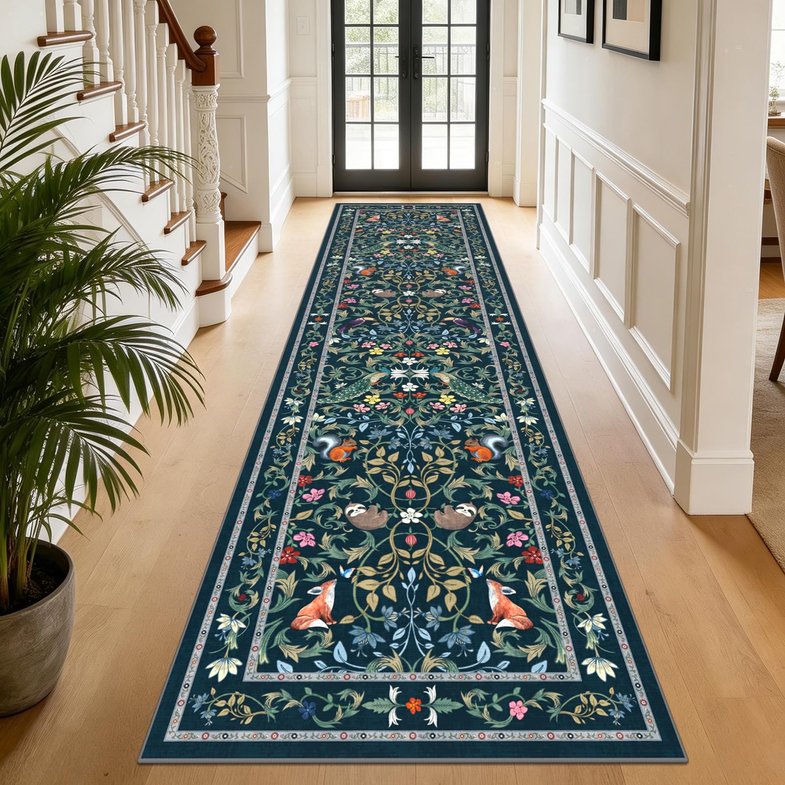 TUKDAK Teppich Läufer für Flur, Waschbarer Teppich Wohnzimmer, Boho Weich Kurzflor Schlafzimmer Carpet