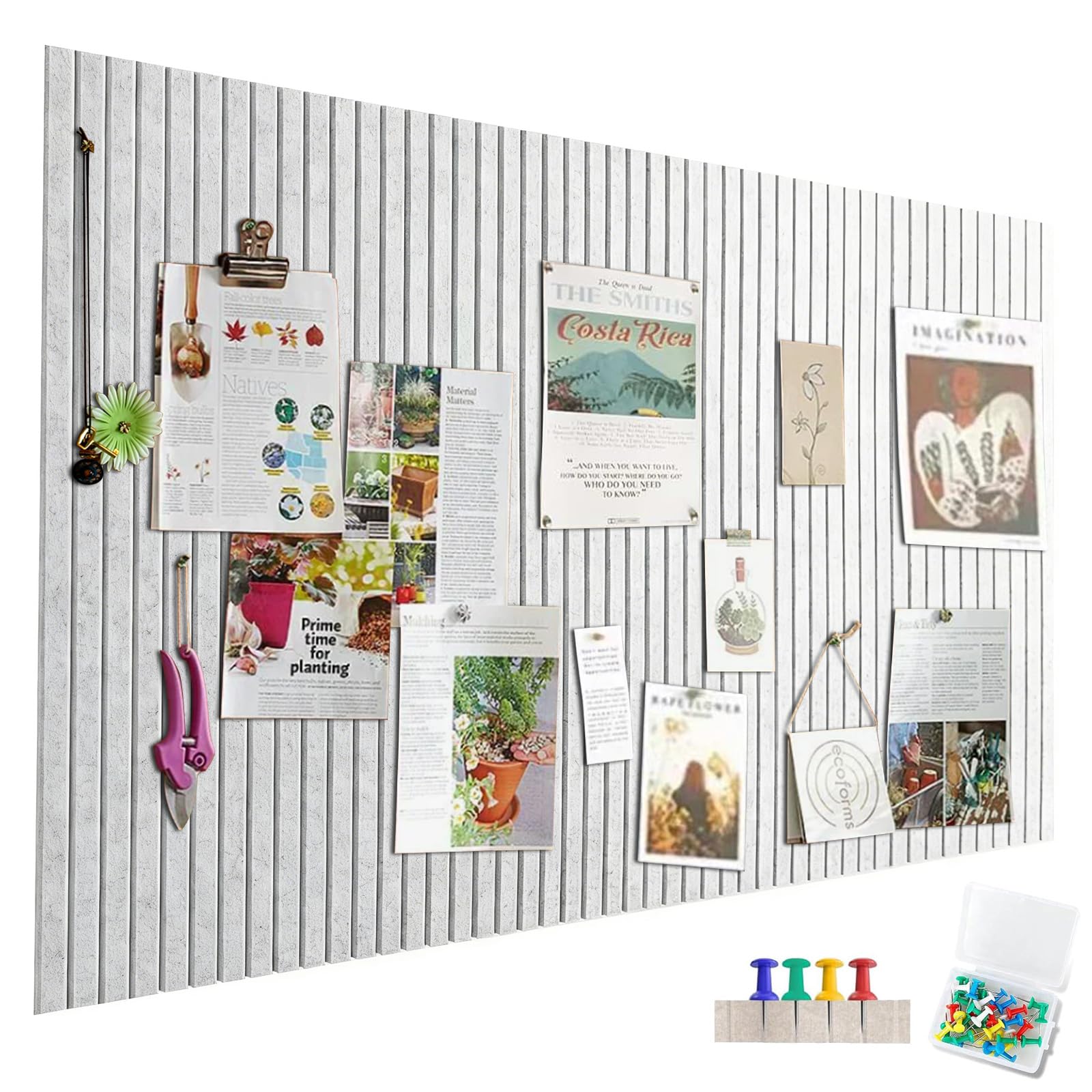 Large Felt Notice Board, Self-Adhesive, 60 x 40 cm, Felt Board, Silver Grey, Vertical Stripes, Decorative Notice Board, Foldable Photo Board, Memo Boards, Bulletin Board for Office, Kitchen — image 1