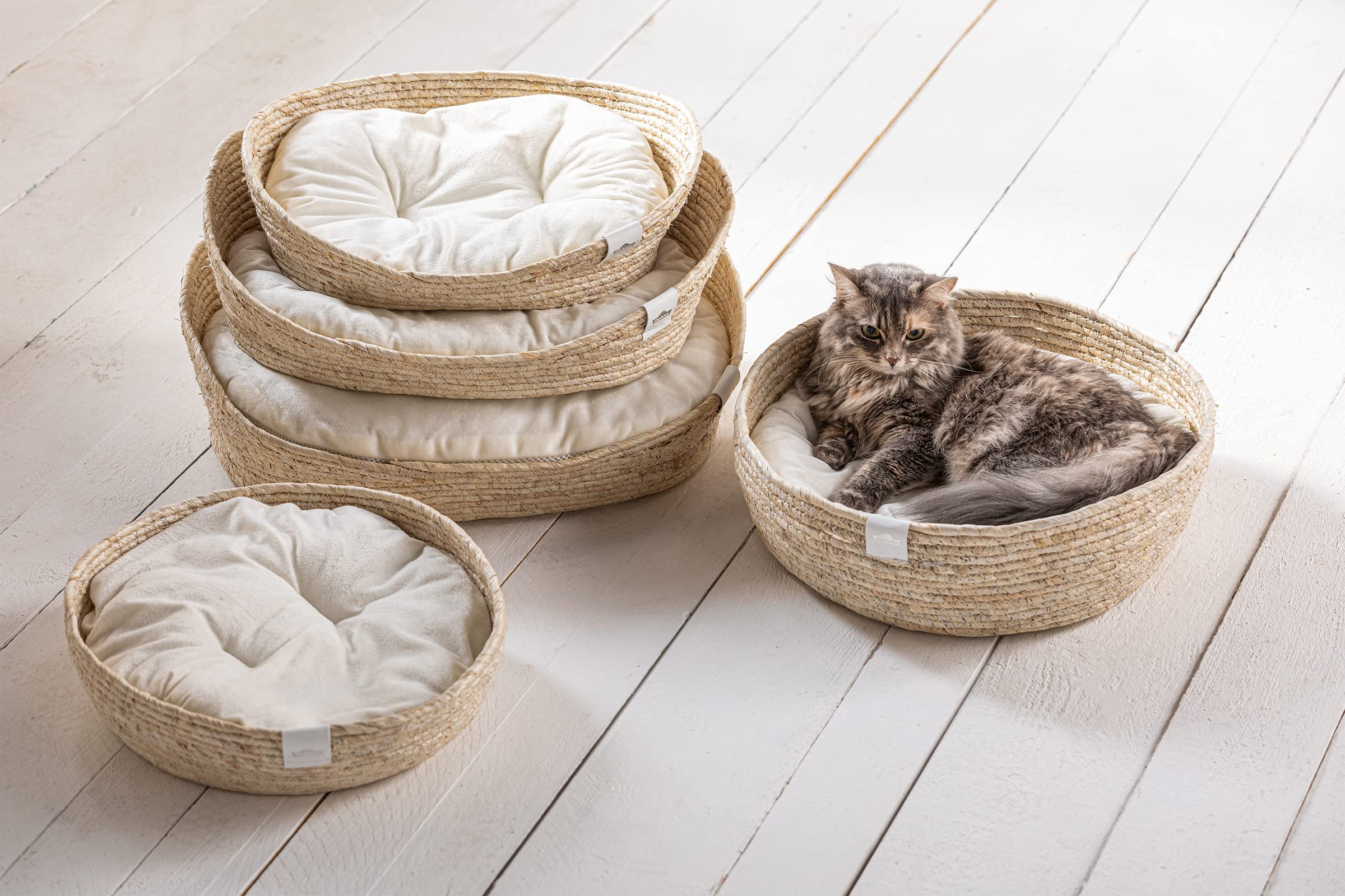 Dehner Premium Lovely - Cama de Peluche (38 cm de diámetro, 13 cm de Altura, Material Natural/Felpa, Color Blanco/Beige