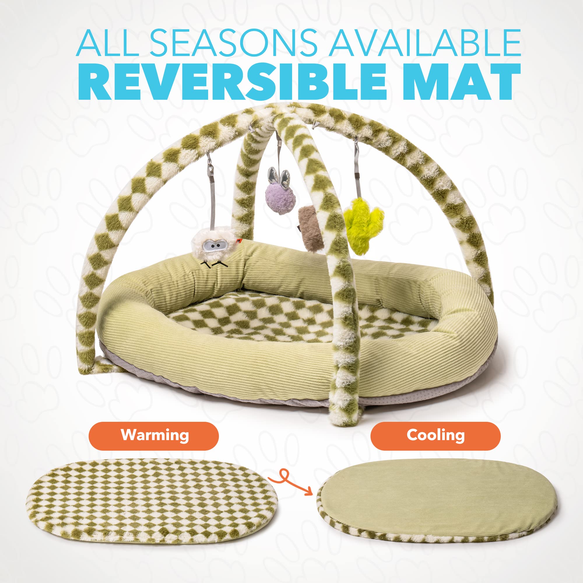 MEWOOFUN Cat Bed, Dog Bed Cat Beds for Indoor Cats Soft Breathable Available for All Seasons, Washable Pet Bed for Puppy and Cats with Non-Slip Bottom, Cute Cat Bed Easy Assemble (Green)