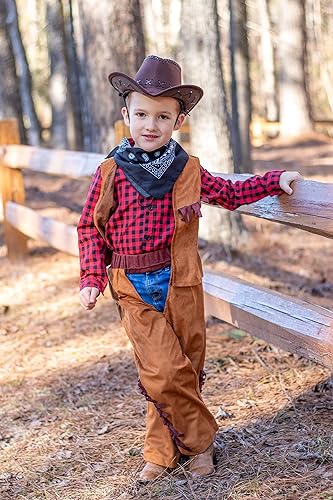 Miniatura 6 de ReliBeauty Disfraz de vaquero para niños, disfraz de cosplay, fiesta de cumpleaños, Navidad, Halloween, regalo para niños, 5 juegos, color rojo