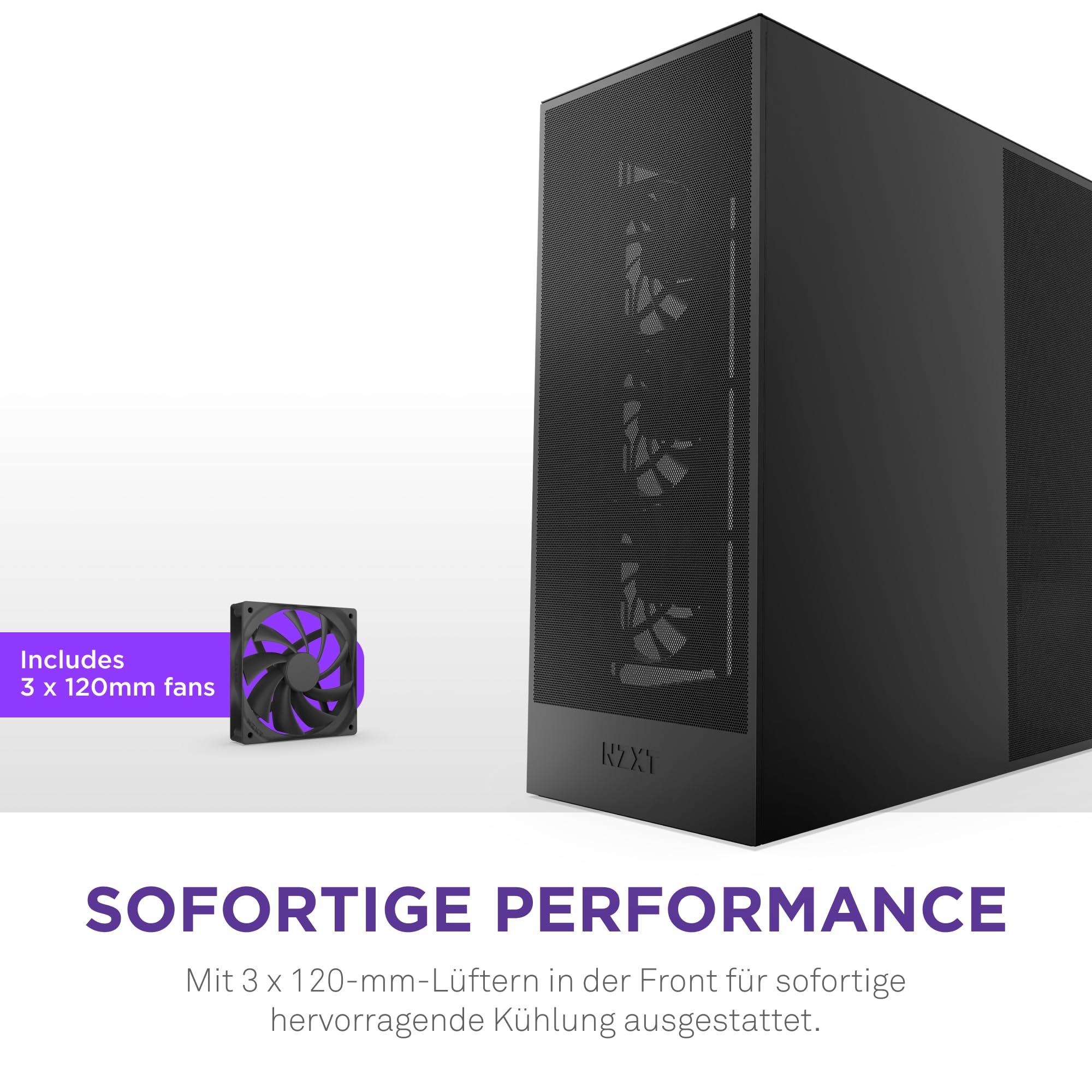 NZXT H7 Flow | Mid-Tower-ATX-Airflow-Gehäuse | Bis zu 3 x 120-mm-Lüfter im Boden zur direkten GPU-Kühlung | 3 x 120-mm-Frontlüfter | 420-mm-Kühler-Trägerplatte vorn | Schwarz