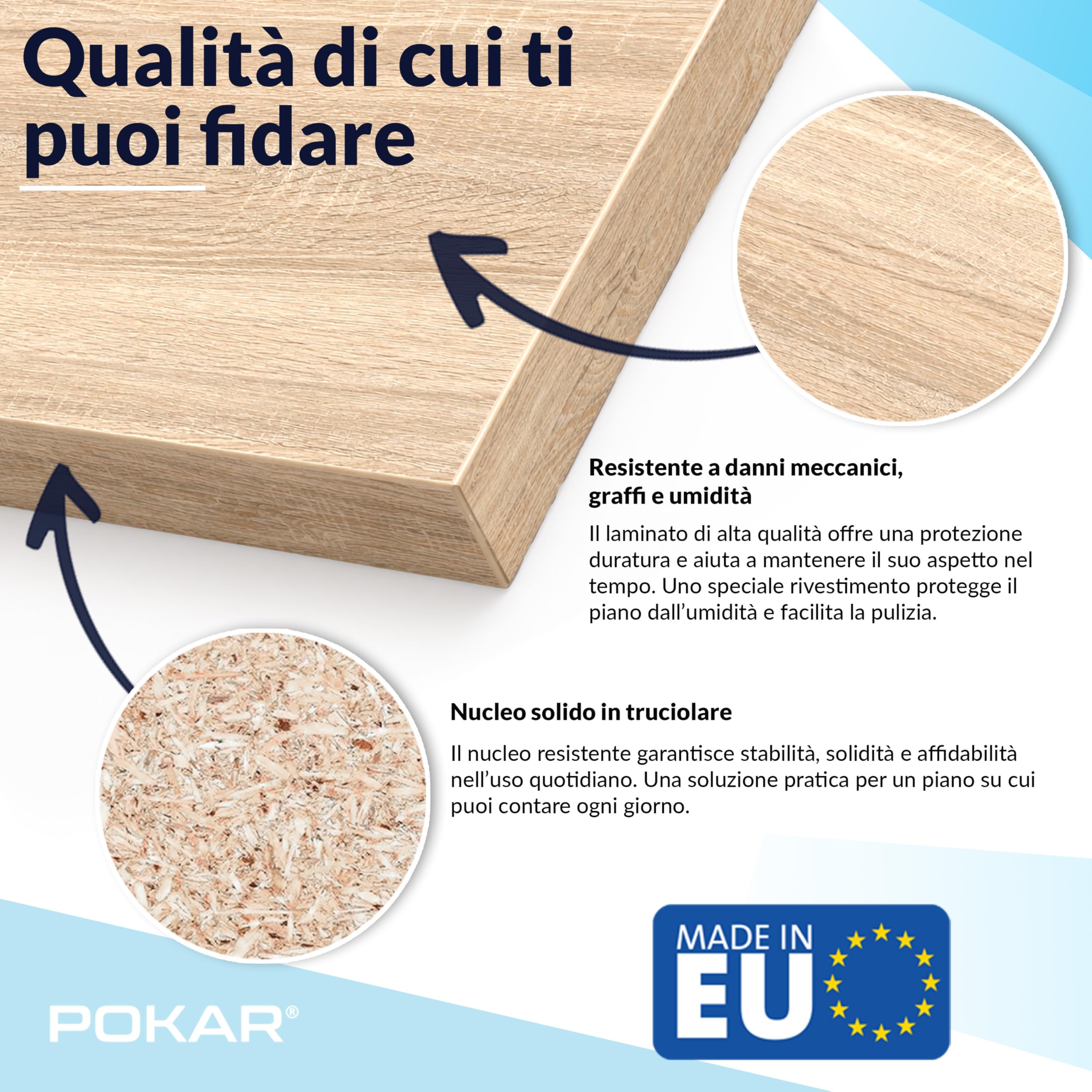 POKAR Piano da Tavolo 120x80 cm | Piano per Scrivania Spessore 25 mm | Perfetto per Scrivania Regolabile in Altezza e Tavolo da Pranzo | Resistente e Stabile | Prodotto in Europa | Quercia Davos