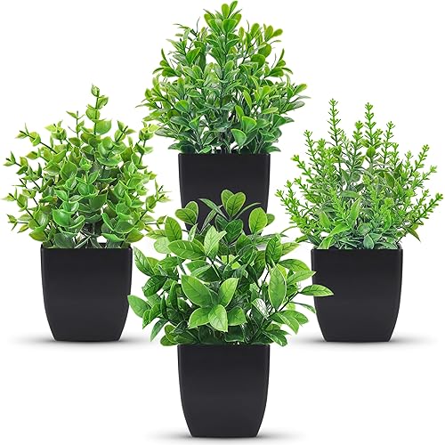 Der Rose Set of 4 Packs Small Fake Plants Mini Artificial Faux Plants Indoor for Bathroom Farmhouse Room Table Decor