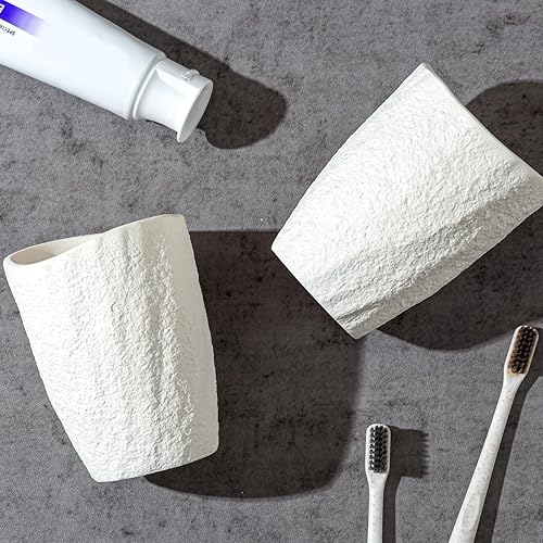 Miniatura 5 de Juego de accesorios de baño, 4 piezas modernas de aspecto de piedra con dispensador de jabón de mano de 11.5 onzas, vasos, soporte para cepillos de