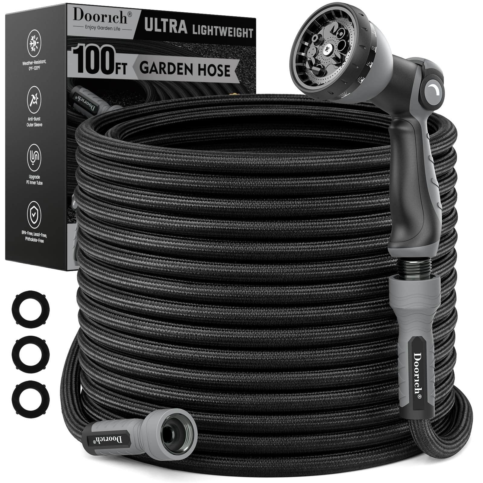 Photo 1 of Doorich Garden Hose, 100FT Ultra Lightweight Water Hose with Spray Nozzle