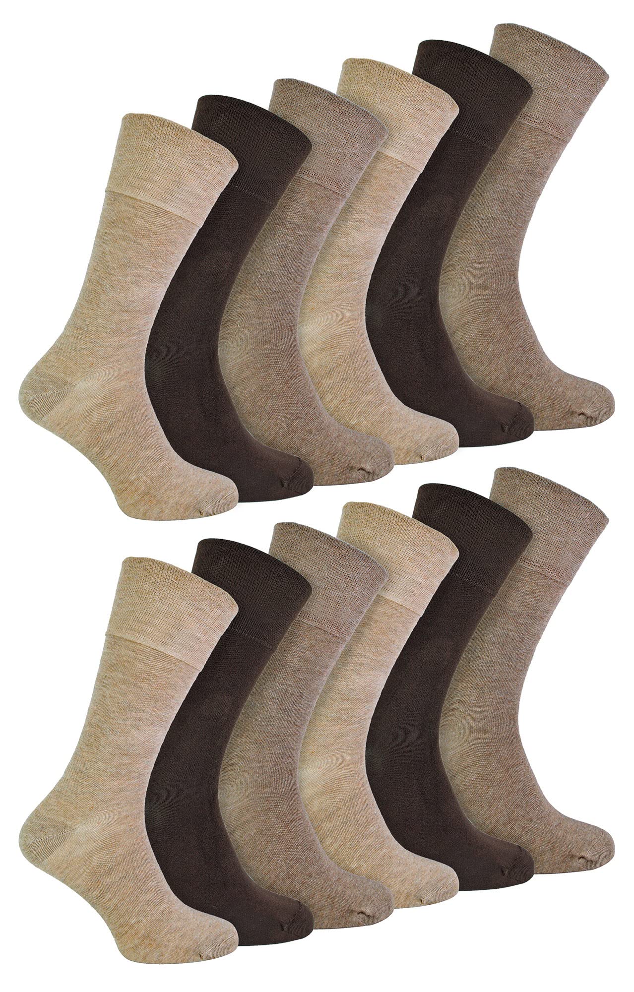 Iomi Men's Brown - 12 Pair Multipack Diabetic Bamboo Socks | Extra Wide Seamless Socks With Non Elastic Gentle Grip Top (6-11, )