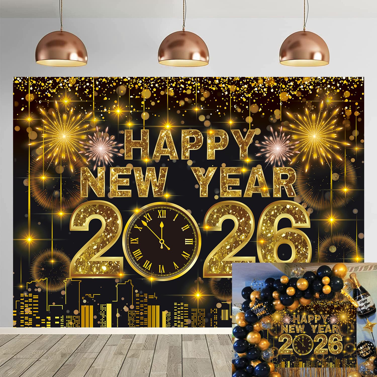 10x8ft Black Gold Background LYCGS 10x8ft Happy New Year Backdrop ...