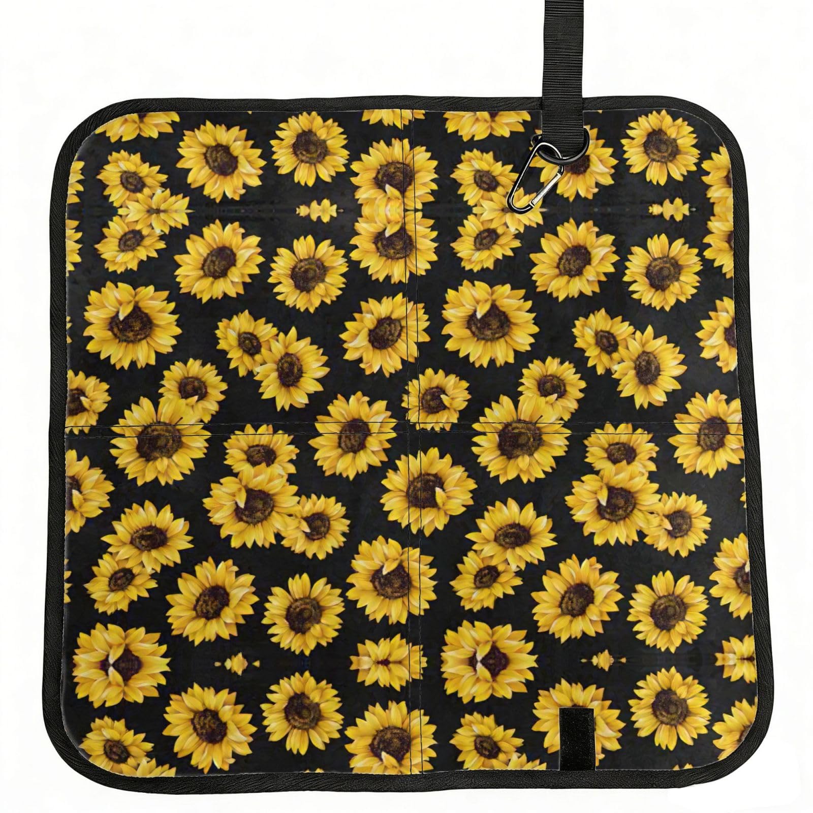 eeprty Golden Sunflowers Printed Portable Seat Cushion Strap, Foldable Pad for Stadium Bleachers Hiking Travel