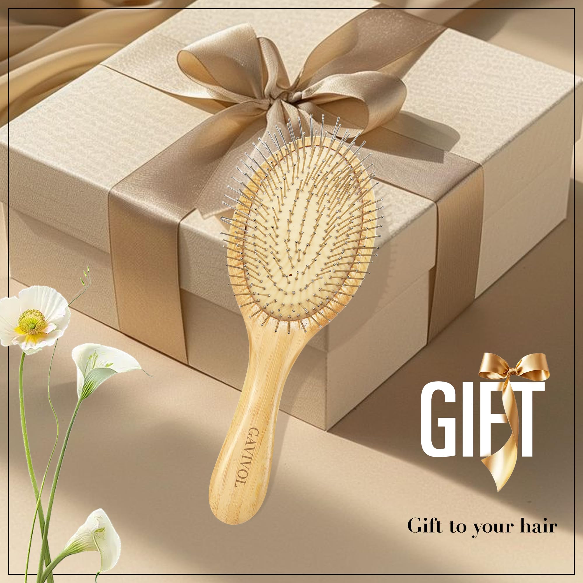 Cepillo de bambú con cerdas de metal, antiestático y desenredante para cabello grueso, fino, rizado y liso