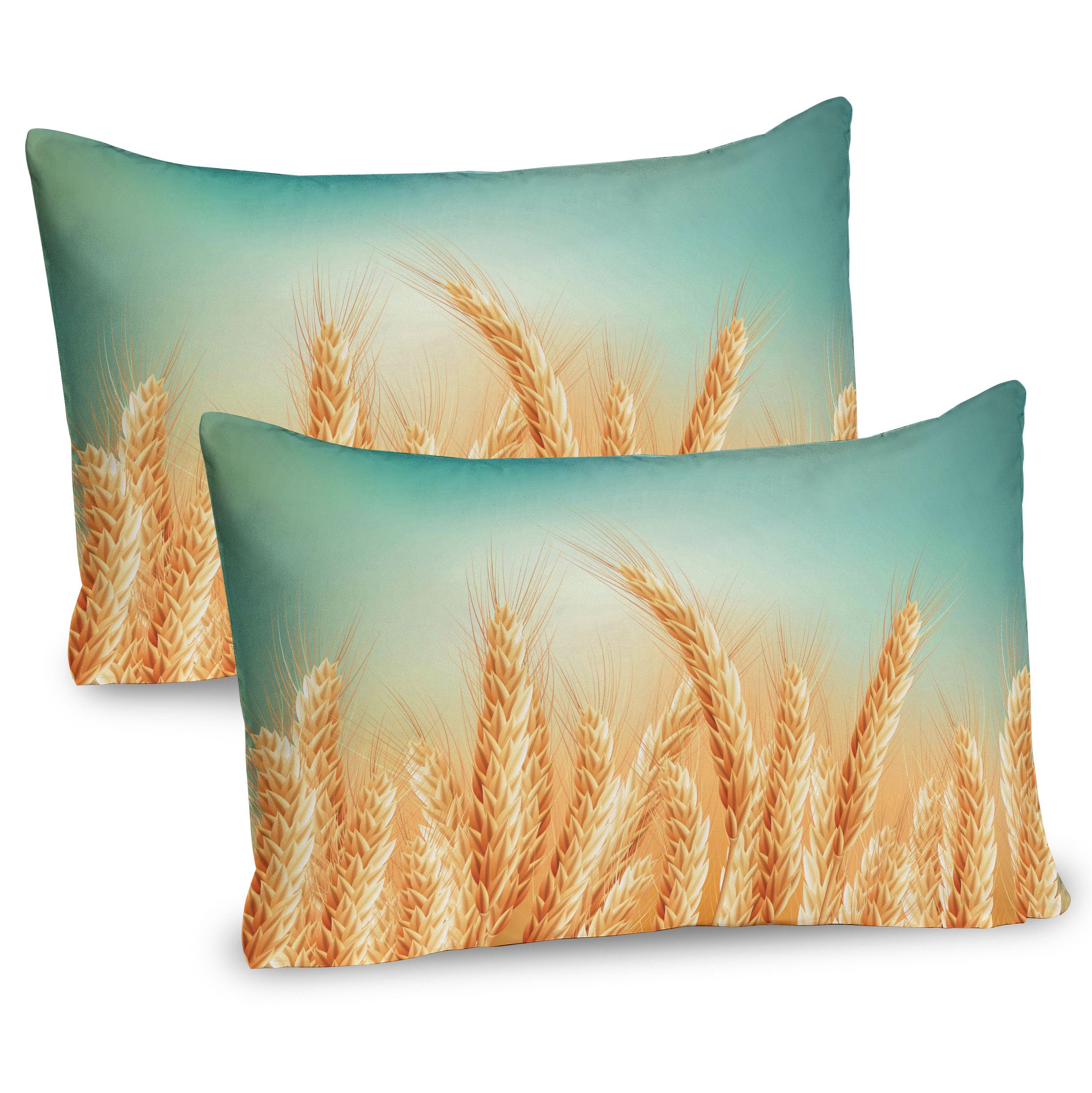 Ambesonne Harvest Pillow Sham Set of 2, Wheat Field and Blue Sky Agriculture Themed Abstract Composition, Quality Microfiber Bedding Item for All Seasons, 30
