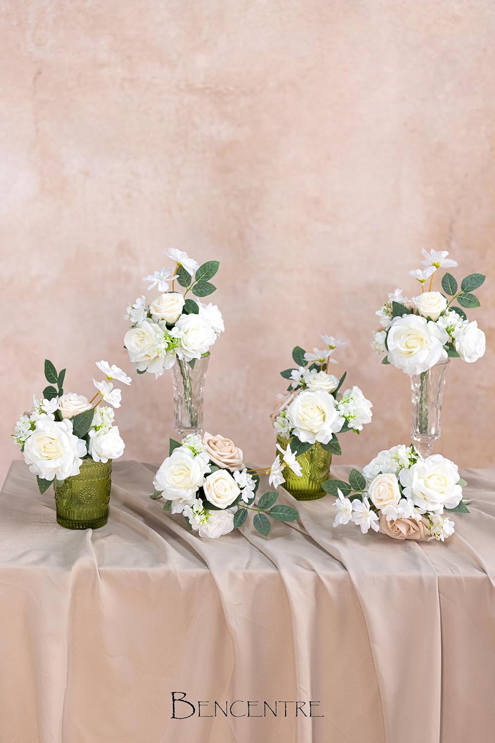 White and Sage Wedding Centerpieces Flowers Set of 6 Mini Bridesmaid Bouquets Posy Bouquet Pre-Made Wedding Flowers Centerpieces for Tables Artificial Flowers