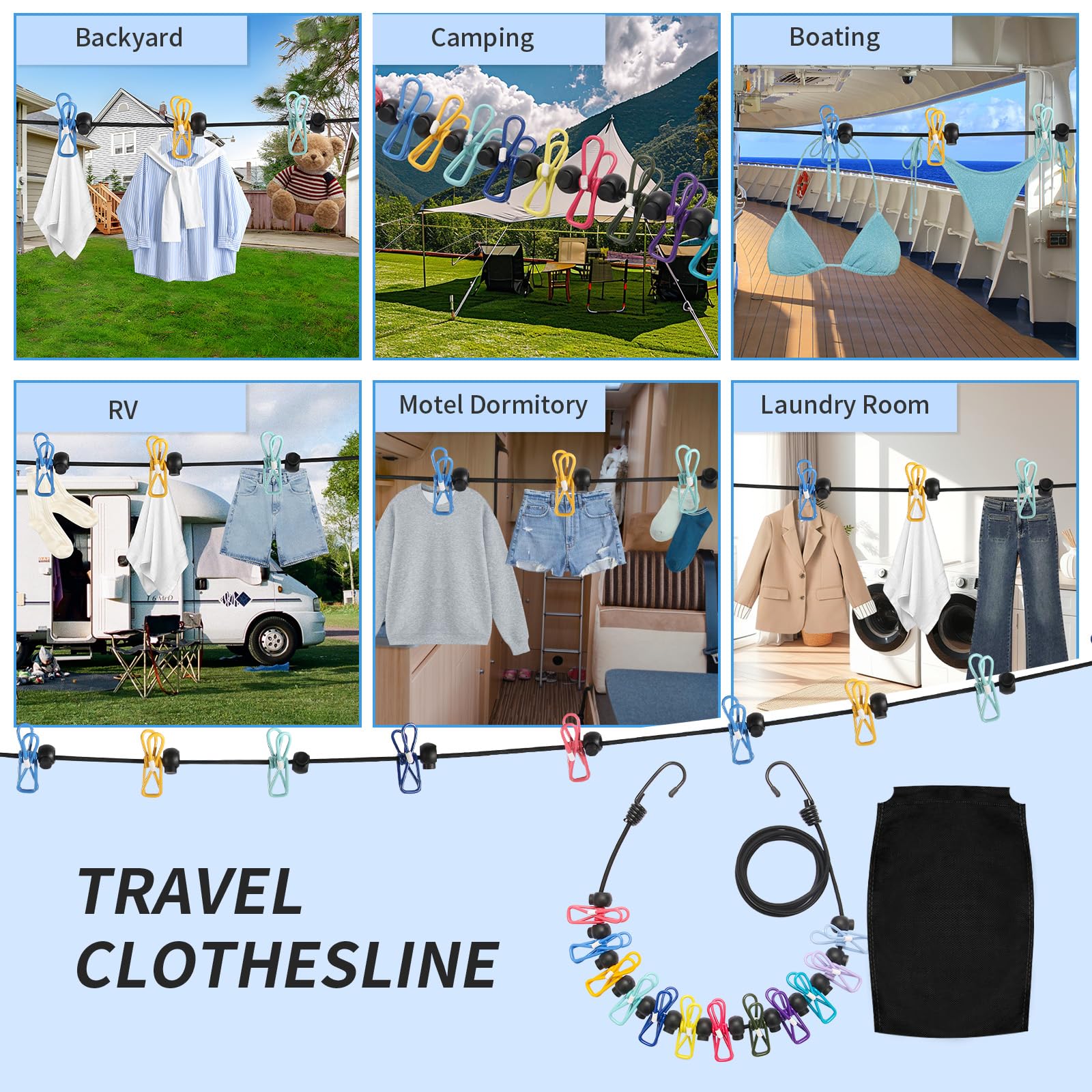 Stendibiancheria Portatile Retrattile Da Viaggio, Con 12 Mollette, Corda Elastica 3-3.7 M, Ganci In Acciaio, Accessorio Essenziale Per Campeggio, Camper E Spiaggia (verde)