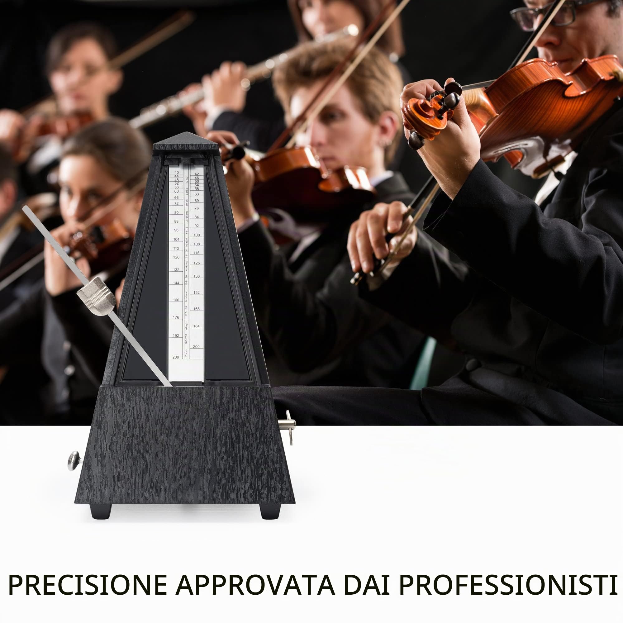 M-03G Metronomo con Campanello Nero, 40-208 battiti per minuto | Metronomo meccanico con campanello, Velocità regolabili, Tempi impostabili: 2/4, 4/4 e 6/4, Campanello disattivabile, 7 x 11