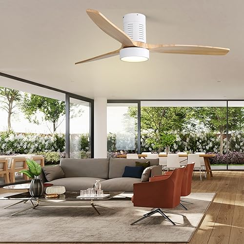 Miniatura 7 de Sofucor Ventiladores de techo de perfil bajo de 52 pulgadas con luces y control remoto, moderno ventilador de techo de 3 madera maciza de montaje
