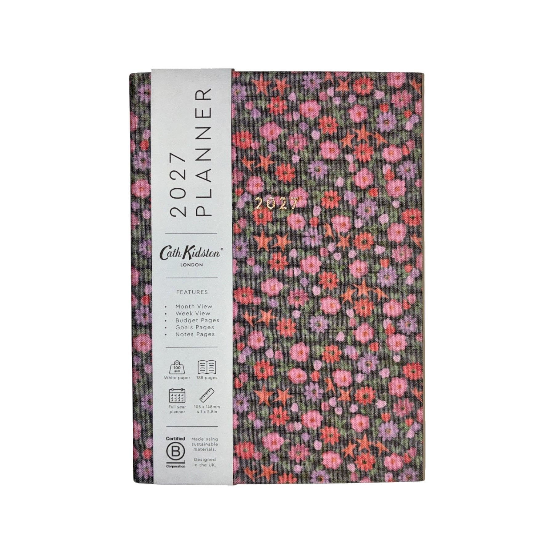 2027 Diary Cath Kidston A6 Week to View Diary, Monthly Planner - Stars & Flowers