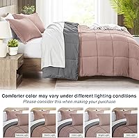 Vista 6 de satisomnia Juego de edredón tamaño California King, edredón rosa tamaño California King, edredón de cama alternativo de plumón de 3 piezas, juego