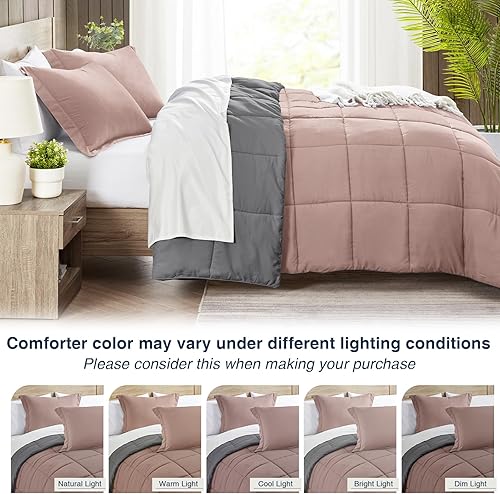 Miniatura 6 de satisomnia Juego de edredón tamaño Queen, edredón rosa tamaño Queen, edredón de cama alternativo de plumón de 3 piezas, ligero, suave y acolchado,
