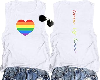 Gay Pride Tank Top Women Pride LGBTQ Tank Tops Rainbow Heart Graphic Shirt LGBT Equality Sleeveless Tops