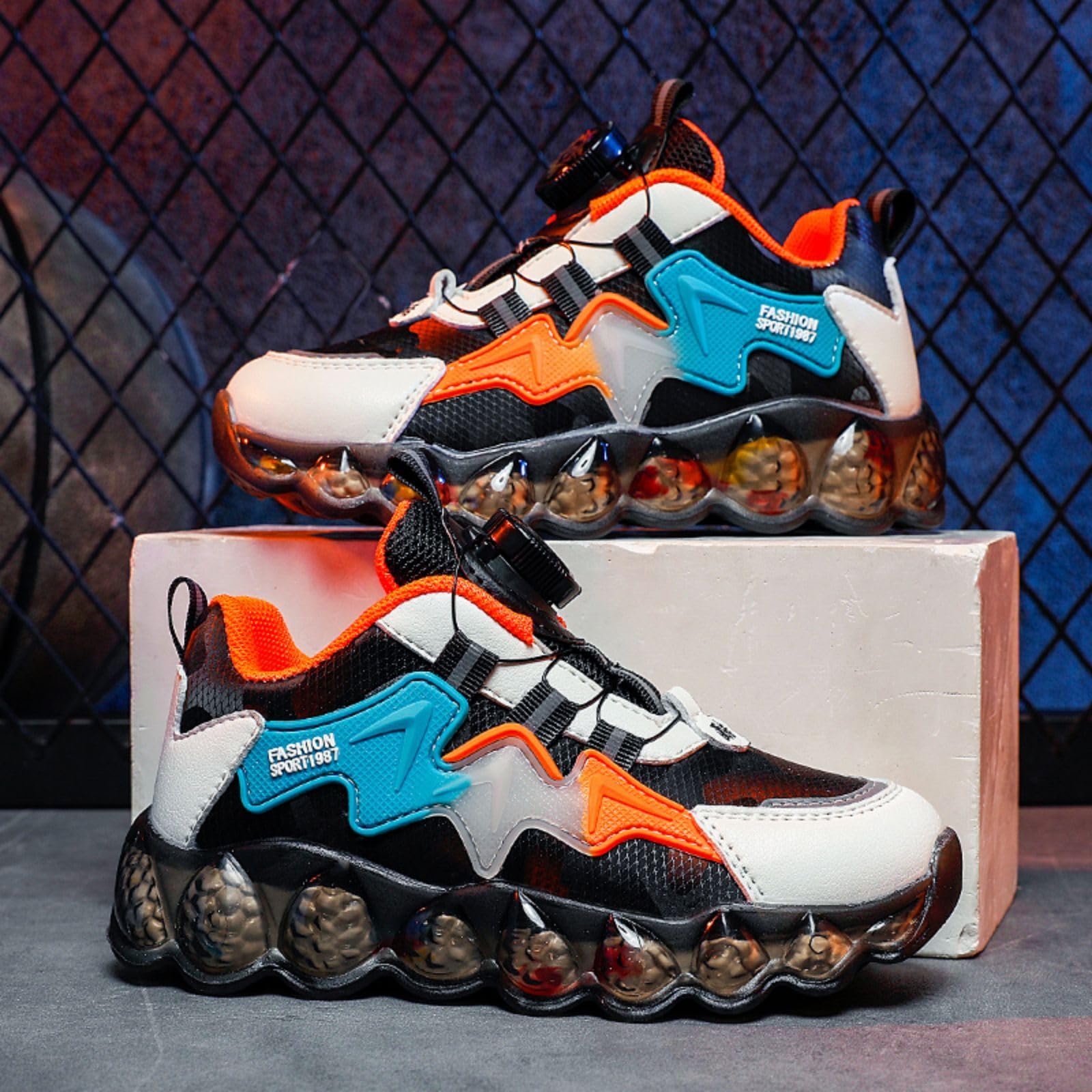Neue Kinder Basketballschuhe Kinder Sportschuhe Twist Schnalle Turnschuhe Jungen und Mädchen Basketballschuhe, 8211 Orange, 32 EU