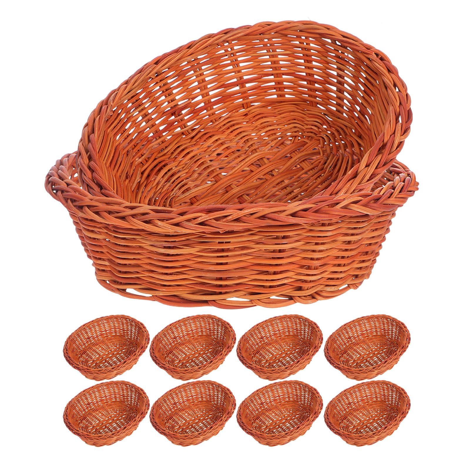 SHINEOFI 10 pezzi Cestini Intrecciati in Rattan Piccoli Ovali Contenitori Artigianali per Pane Frutta e Snack con Design Ventilato per Cucina e Casa