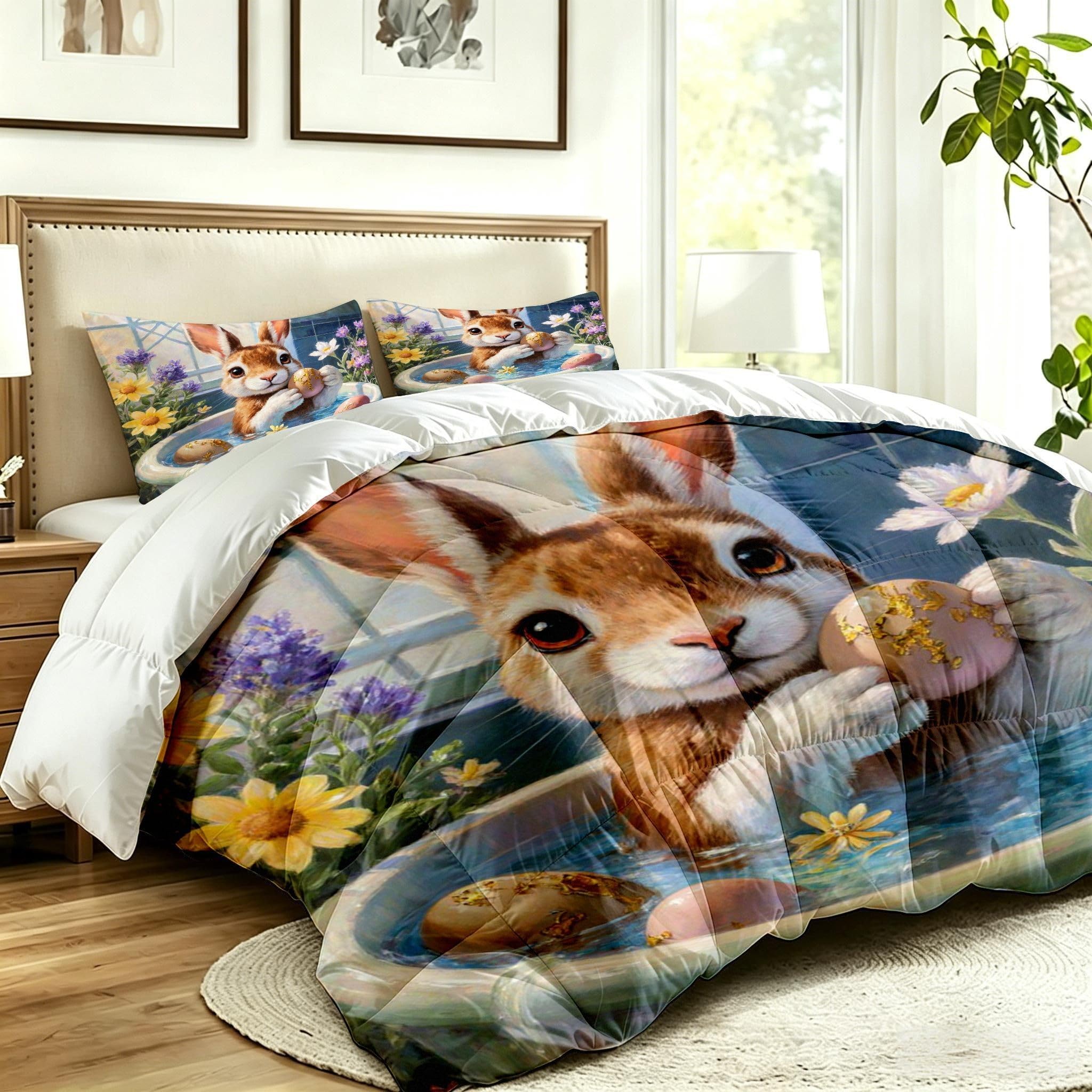 Piumone Singola 135x200cm Coniglio Fiorito per Bambini-A62