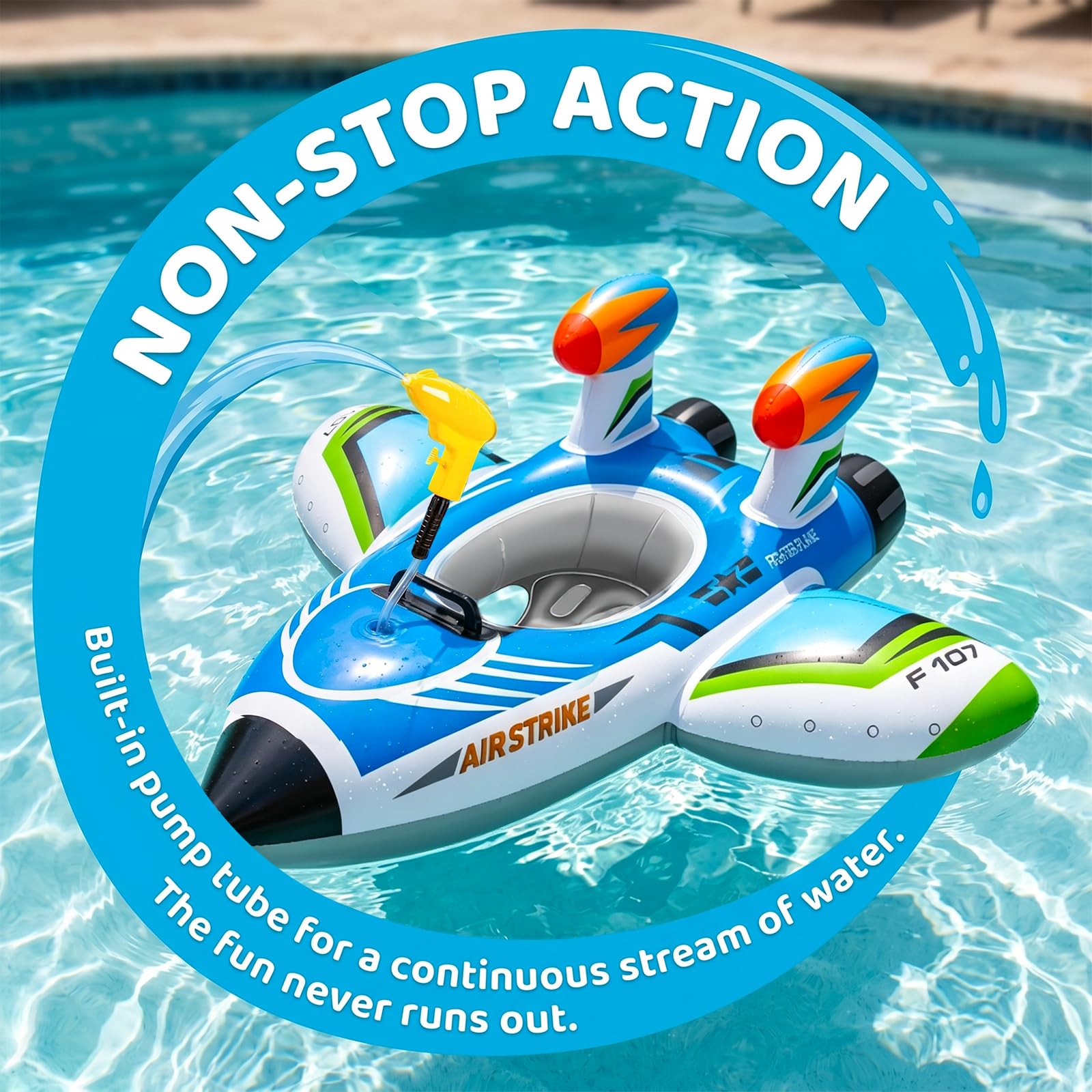 Schwimmring Kinder mit Wasserpistole, ZoneYan Aufblasbares Flugzeug Schwimmtier für Kinder 3-6 Jahre, Wasserspielzeug Sommer