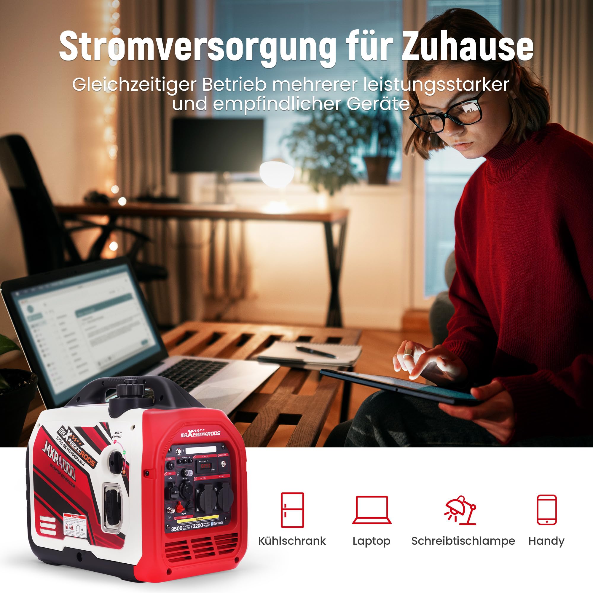 maXpeedingrods Stromgenerator Inverter 3500W mit Datenfernüberwachung App