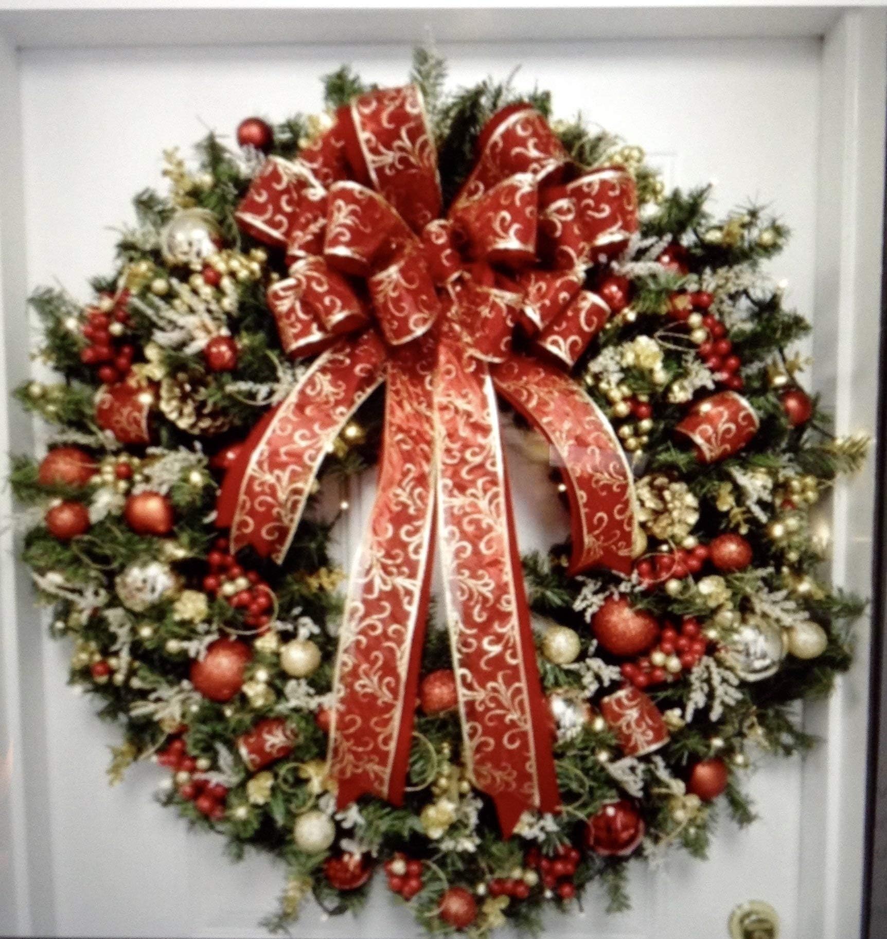 Christmas Wreath, LED Cordless Light, Red & Gold Wreath, 36" in diameter. Artificial