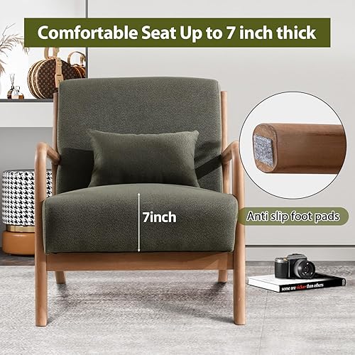 Miniatura 5 de INZOY - Sillón decorativo de mediados de siglo con estructura de madera, tapizados, para sala de estar, con cojín para la cintura, sillón de lectura