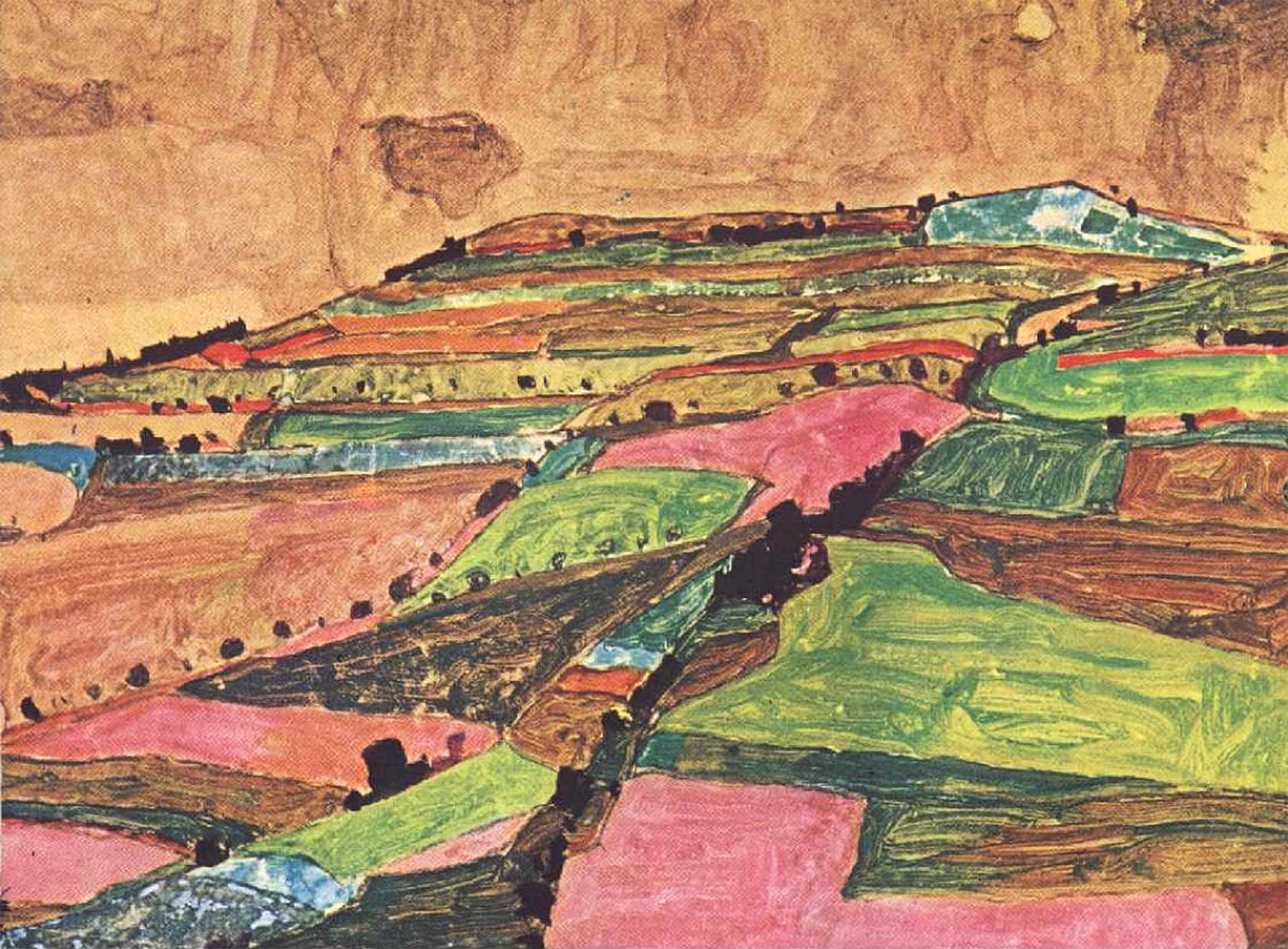 ARTXLXXBN Famous Art Print Poster Vintage Wall Art Fields Landscape by Egon Schiele Canvas Art Poster for Home Decor 60x90cm